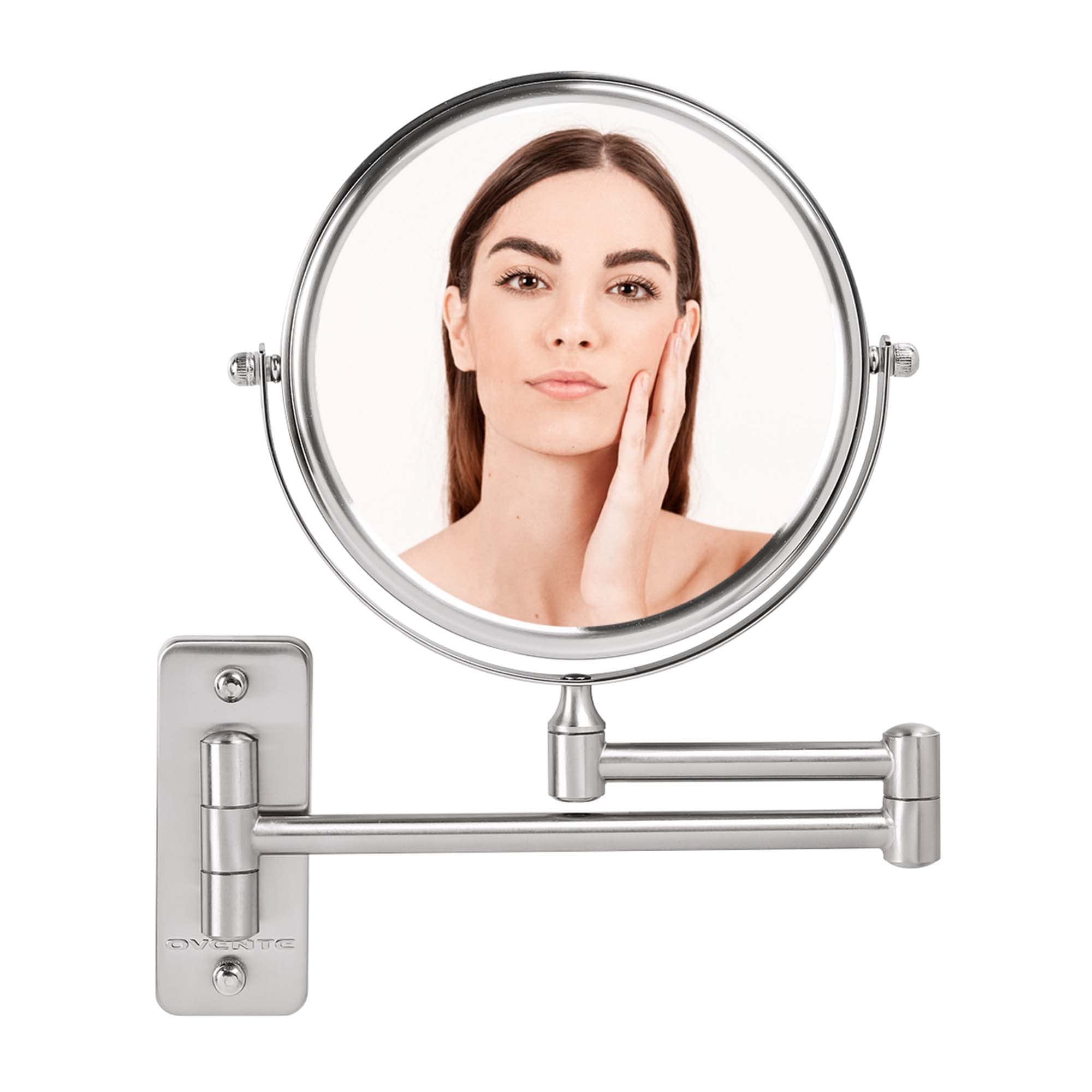Ovente 7'' Wall Mounted Makeup Mirror - 1X/ 7X Magnification, Rotating 360-Degree, Double-Sided, Extendable & Folding Arm, Clear