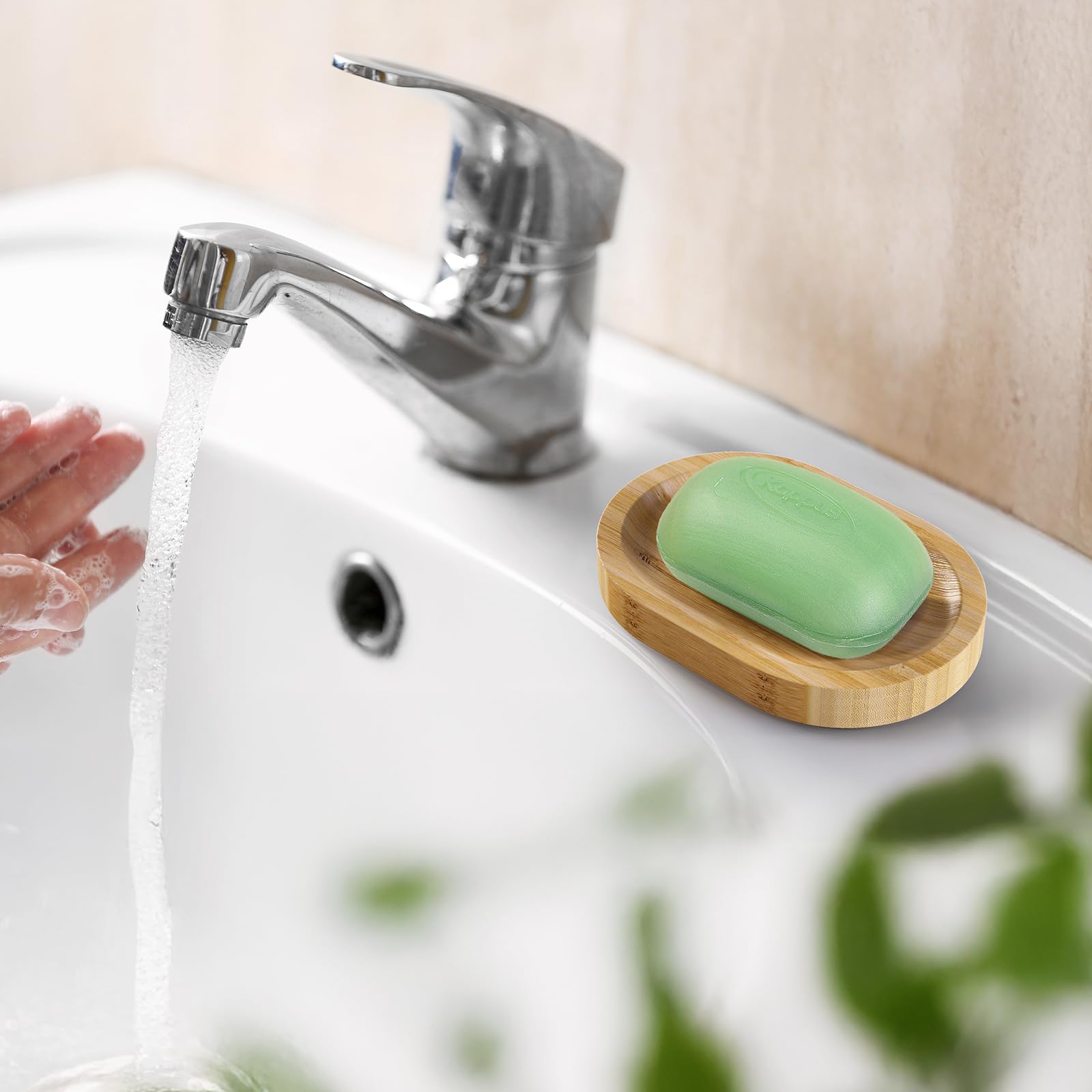 Amazerbath Bamboo Soap Holder, Bamboo Soap Dish, 2 Pack Soap Dishes For Bar Soap, Soap Tray Self Draining, Oval Soap Saver For S