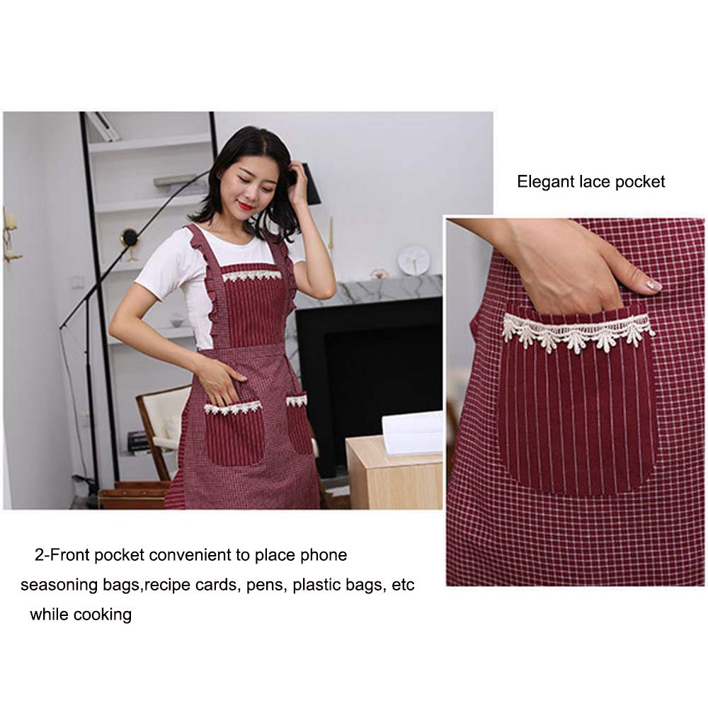 Cute Apron For Women With Pockets, Comfortable Kitchen Apron, Perfect For Cafe Shop, Baking, Gardening, Cooking, Red