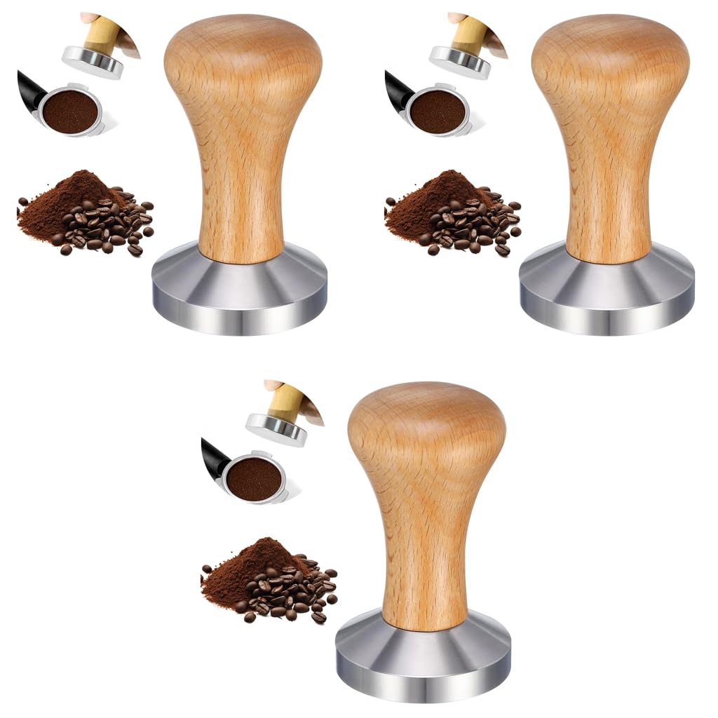 Supvox 58Mm Coffee Tamper Heavy Duty Stainless Steel Barista Elegant Solid Wooden Handle Espresso Accessories 3Pcs