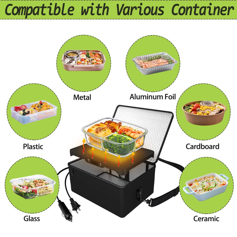 Portable Oven, 12V 24V 110V Car Food Warmer Portable Personal Mini Oven Electric Heated Lunch Box For Meals Reheating & Raw Food