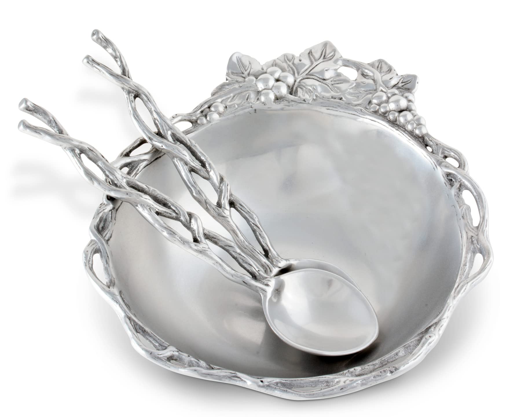 Arthur Court Designs Aluminum Grape Open Vine Salad Bowl And Servers 3-Pc 9.5 Inch Diameter