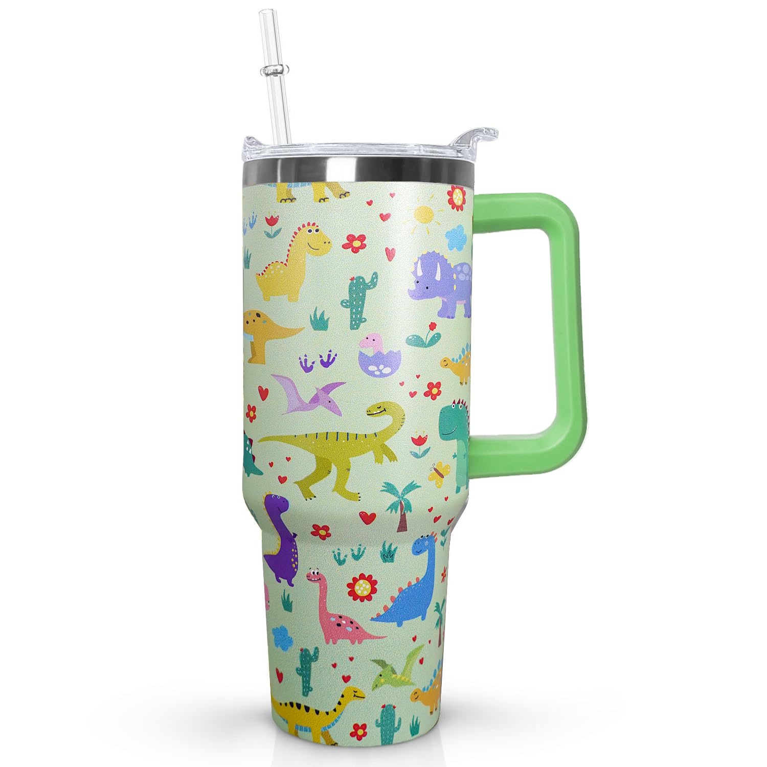 Stainless Steel Dinosaur Tumbler - 40 oz, Coffee Travel Mug with Lid and Straw, Perfect Dinosaur Gifts for Women