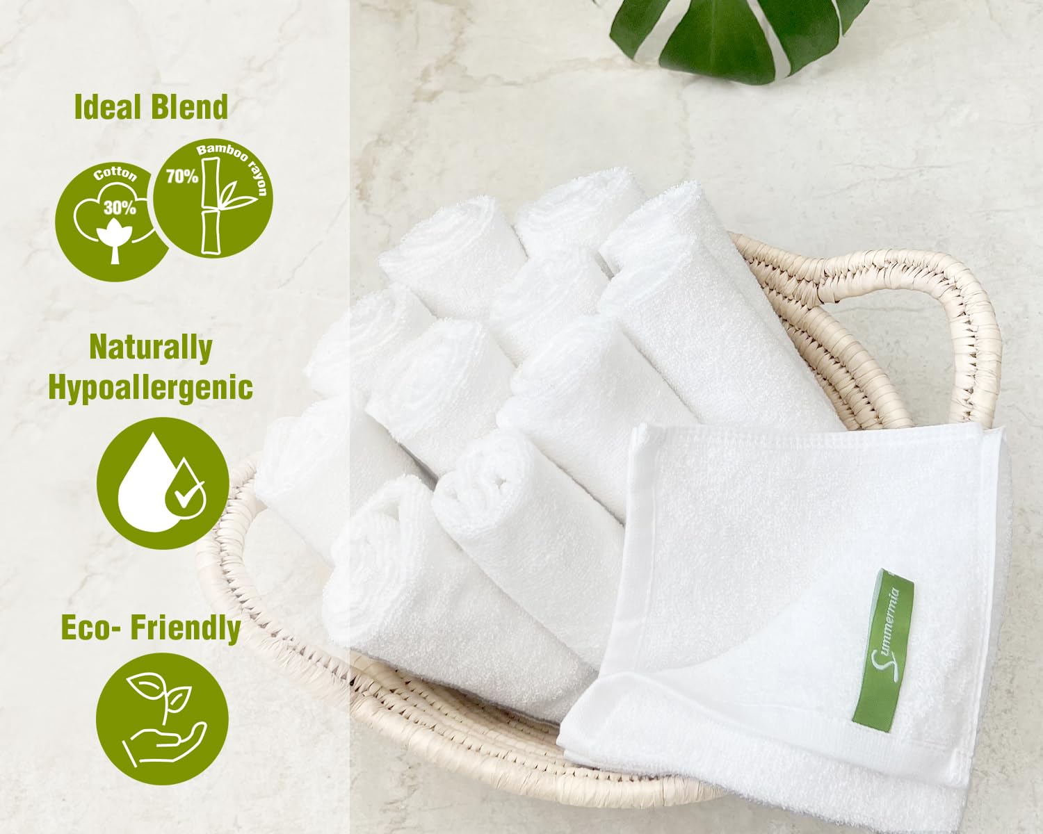 Summermia 12 Pack Washcloths 13'' X 13'' - Soft Wash Cloths For Your Face Towel, Viscose Derived From Bamboo & Cotton Blend Wash