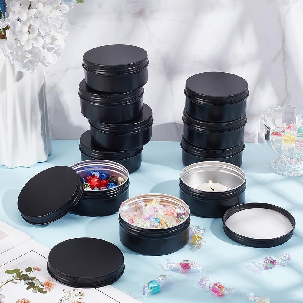 Benecreat 10Pcs 5Oz Round Tin Cans Screw Top Aluminum Tins For Lip Balm, Scrubs, Spices, Candies, Tea, Summer Travel, Cosmetic B