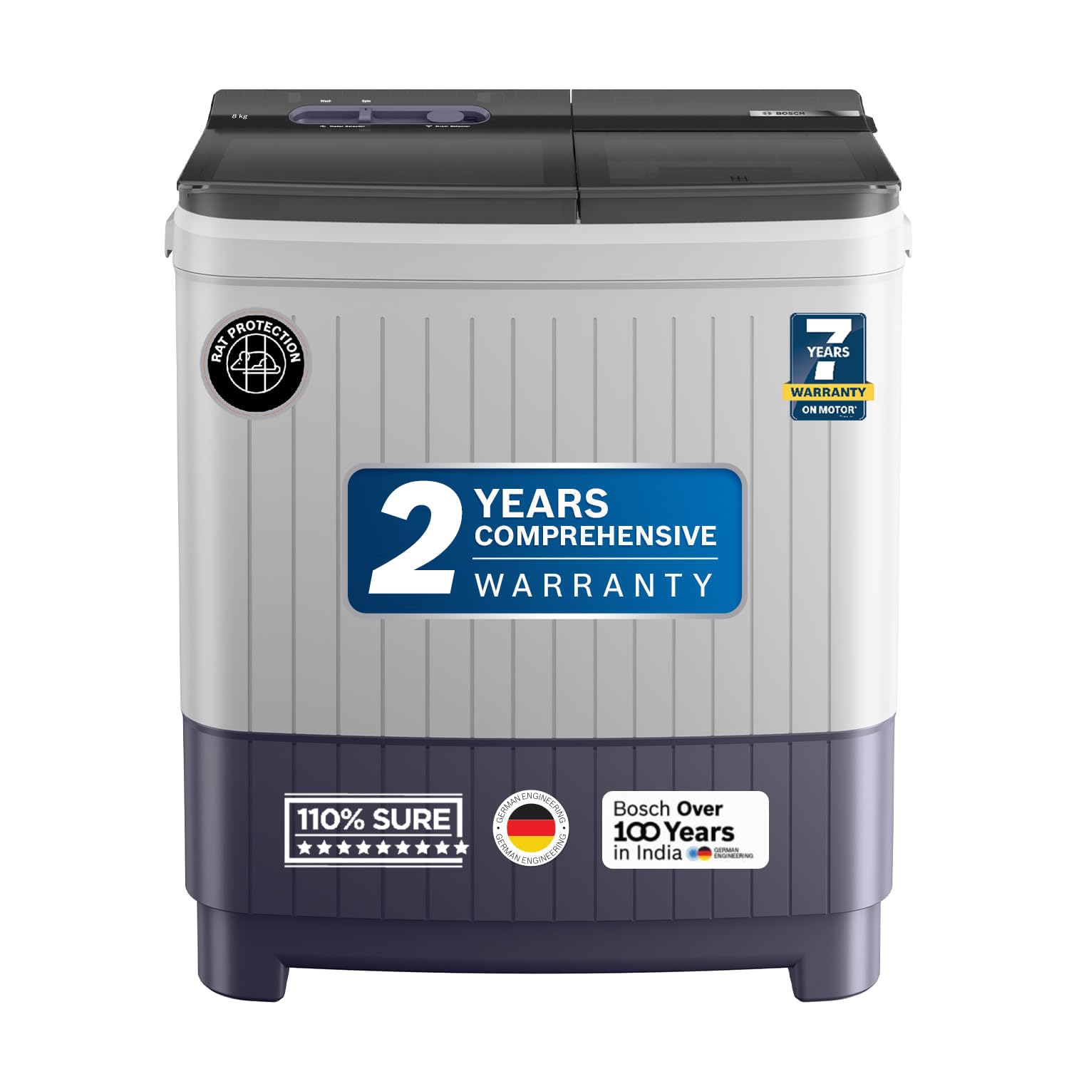 Bosch 8 Kg 5 Star Semi-Automatic Top Loading Washing Machine (2025 Model, Wjp802L0In, 3 Wash Programs, Anti-Rust Body, 1300 Rpm 