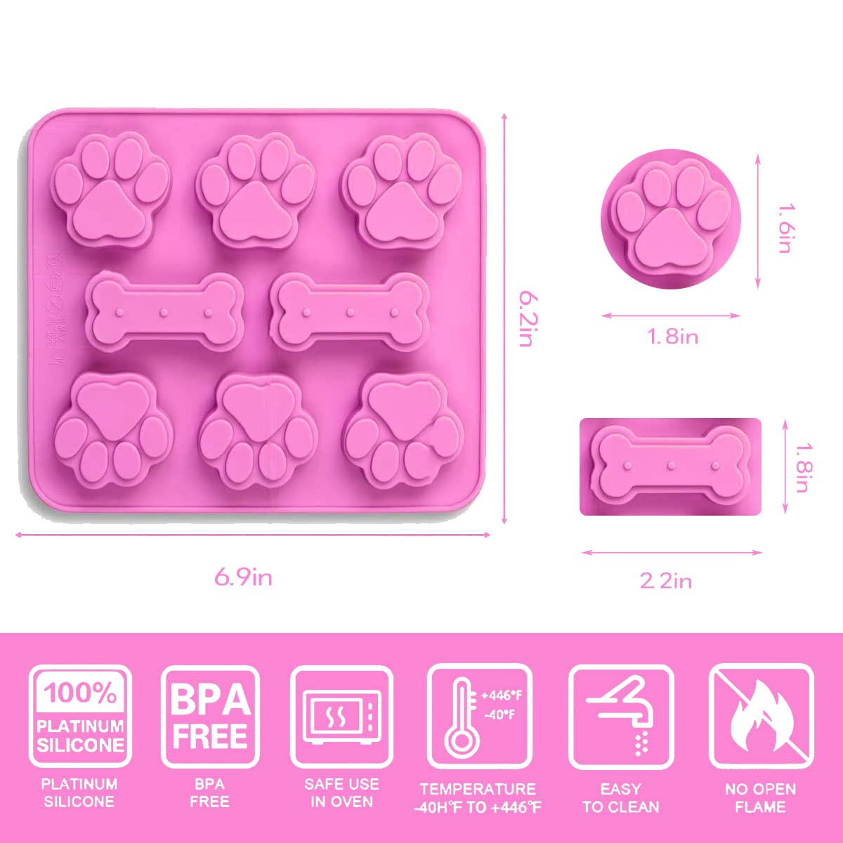 2 Pcs Silicone Puppy Treat Molds, Dog Paw And Bone Mold Ice Cube Mold, Jelly, Biscuits, Chocolate, Candy Baking Mold, Oven Micro