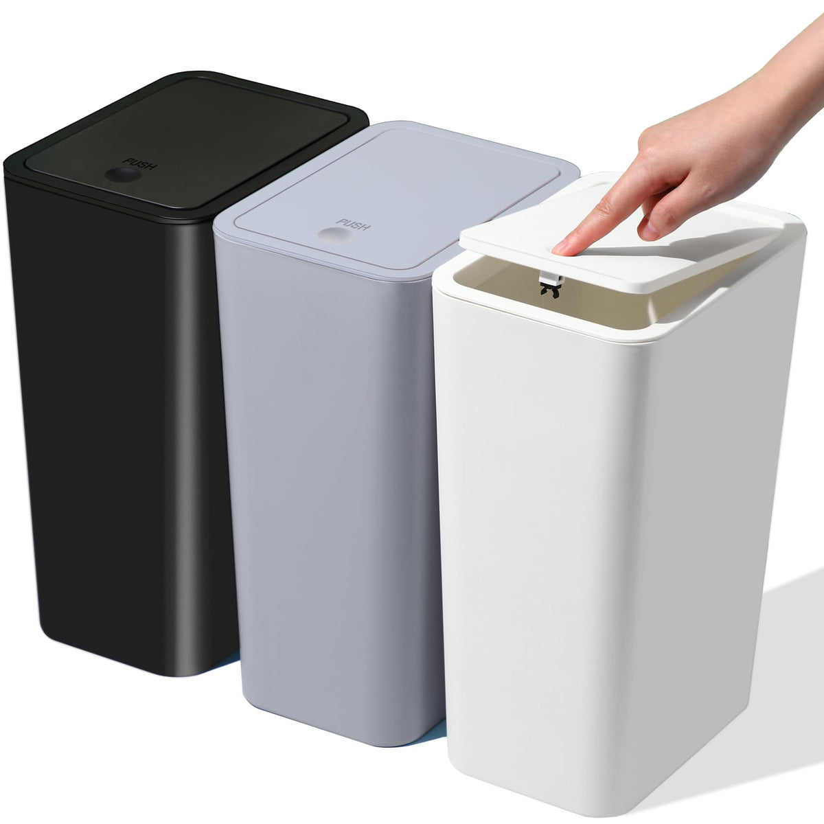 Shpmxupw 3 Pack Bathroom Small Trash Can With Lid,10L / 2.6 Gallon Slim Garbage Bin Wastebasket With Pop-Up Lid For Bedroom, Off
