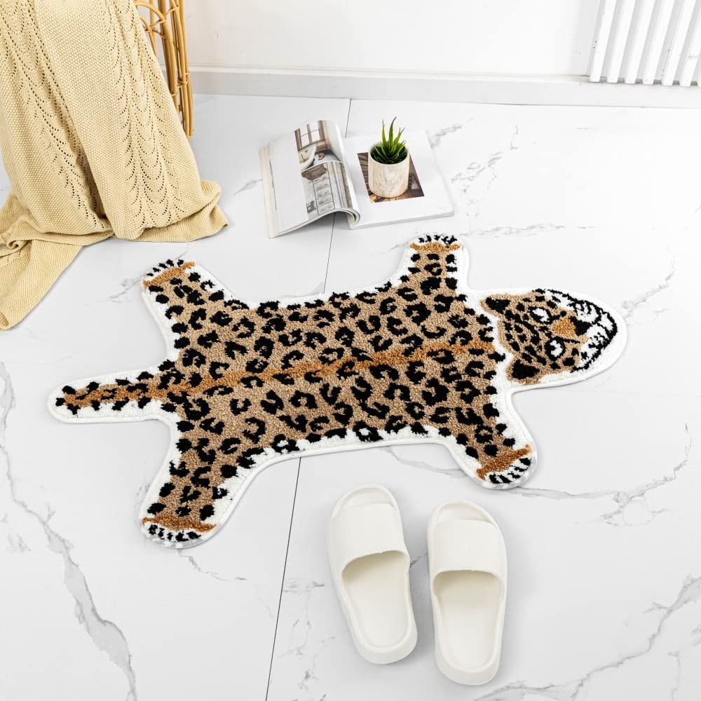 Zscyd-Yingda1992 Leopard Shaped Rug Animals Bath Mat Rug Non-Slip Cute Bathroom Door Mat For Bathroom Kitchen Bedroom Cartoon Sh