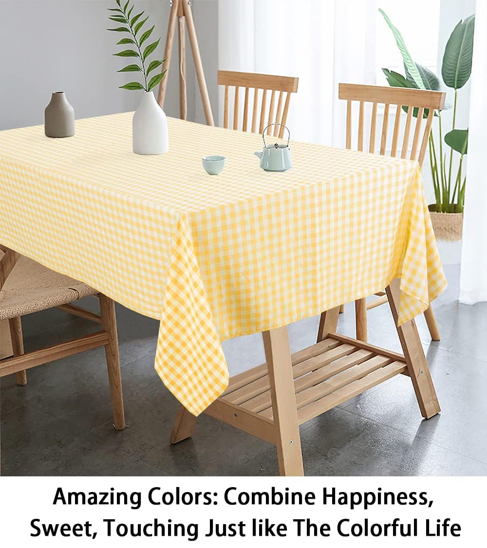 Shinybeauty Checkered Tablecloth -54X72 Rectangle Tablecloth -Yellow Plaid Tablecloth - Washable Table Cover With Dust-Proof Wri