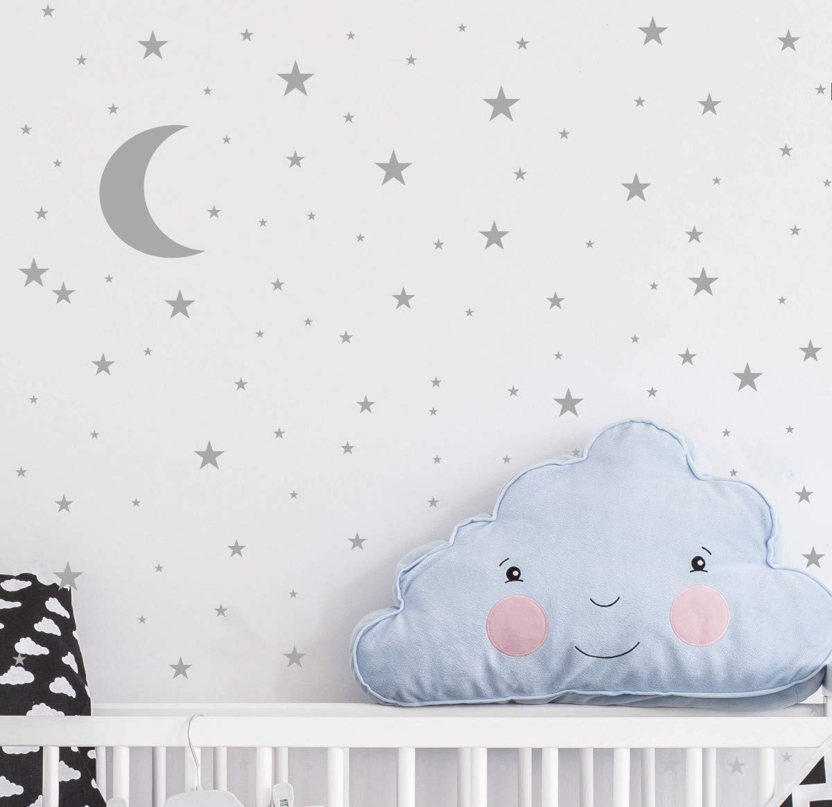 Moon and Stars Wall Decal Vinyl Sticker for Kids Boy Girls Baby Room Decoration Good Night Nursery Wall Decor Home House Bedroom Design YMX16 (Gray)