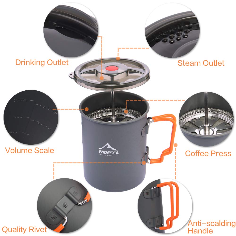 Widesea Camping Coffee Pot 750Ml, French Press Coffee Maker,Lightweight Backpacking Pot With Collapsible Handle For Camping,Hiki