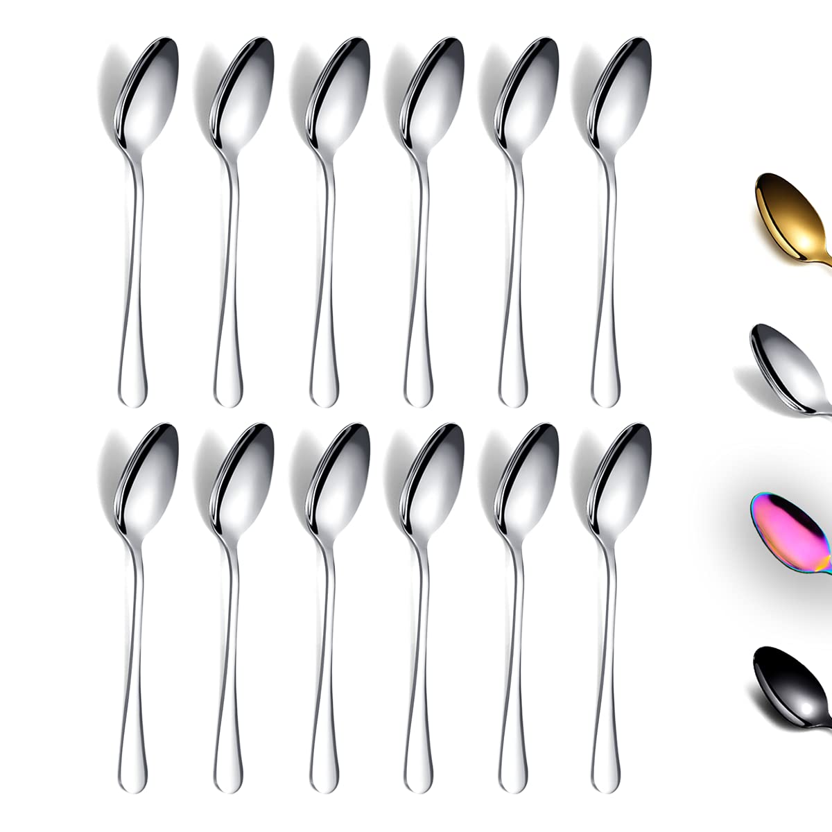 Berglander Teaspoons 6.5'' Set Of 12, Stainless Steel Shiny Polish Tea Spoons Silverware, Tea Spoon Small Dessert Spoon Teaspoon