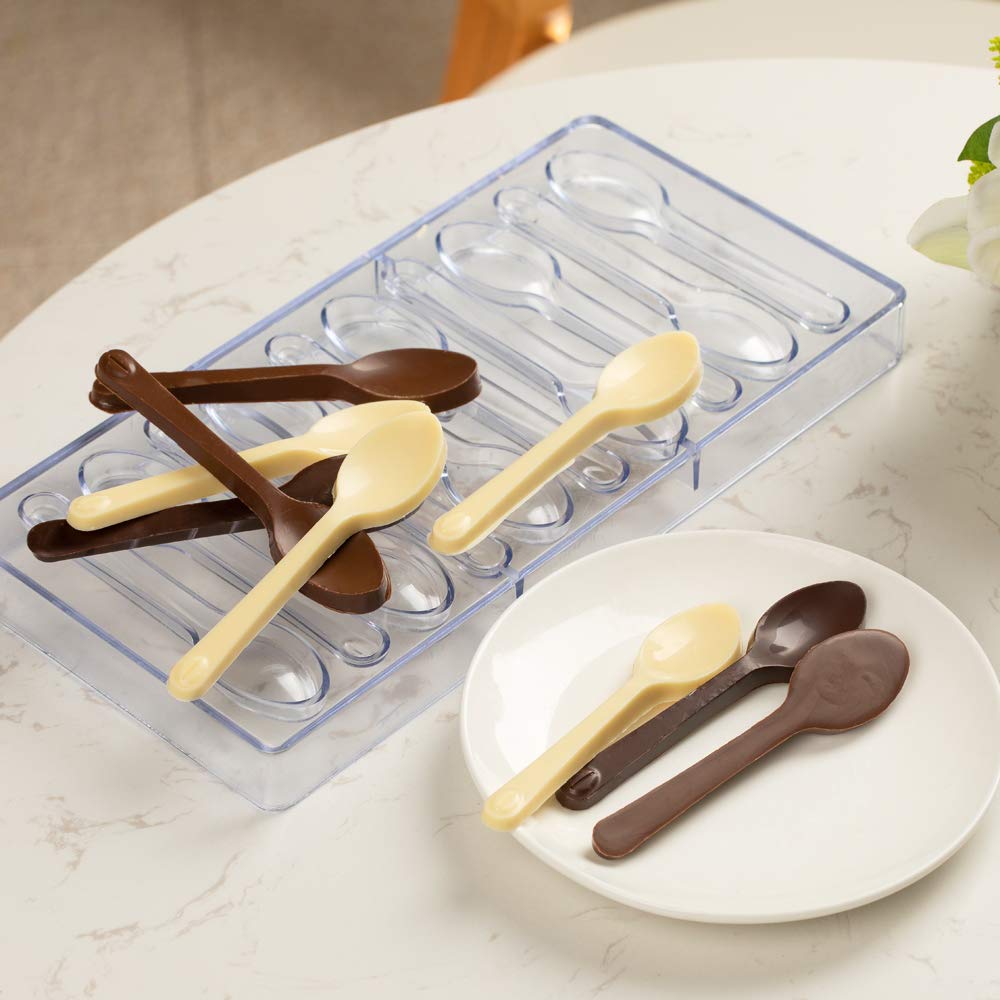 Pastry Tek 10.8 X 5.3 Inch Spoon Mold, 1 Spoon Chocolate Spoon Mold - 10 Cavities, Freezer-Safe, Clear Polycarbonate Candy Spoon