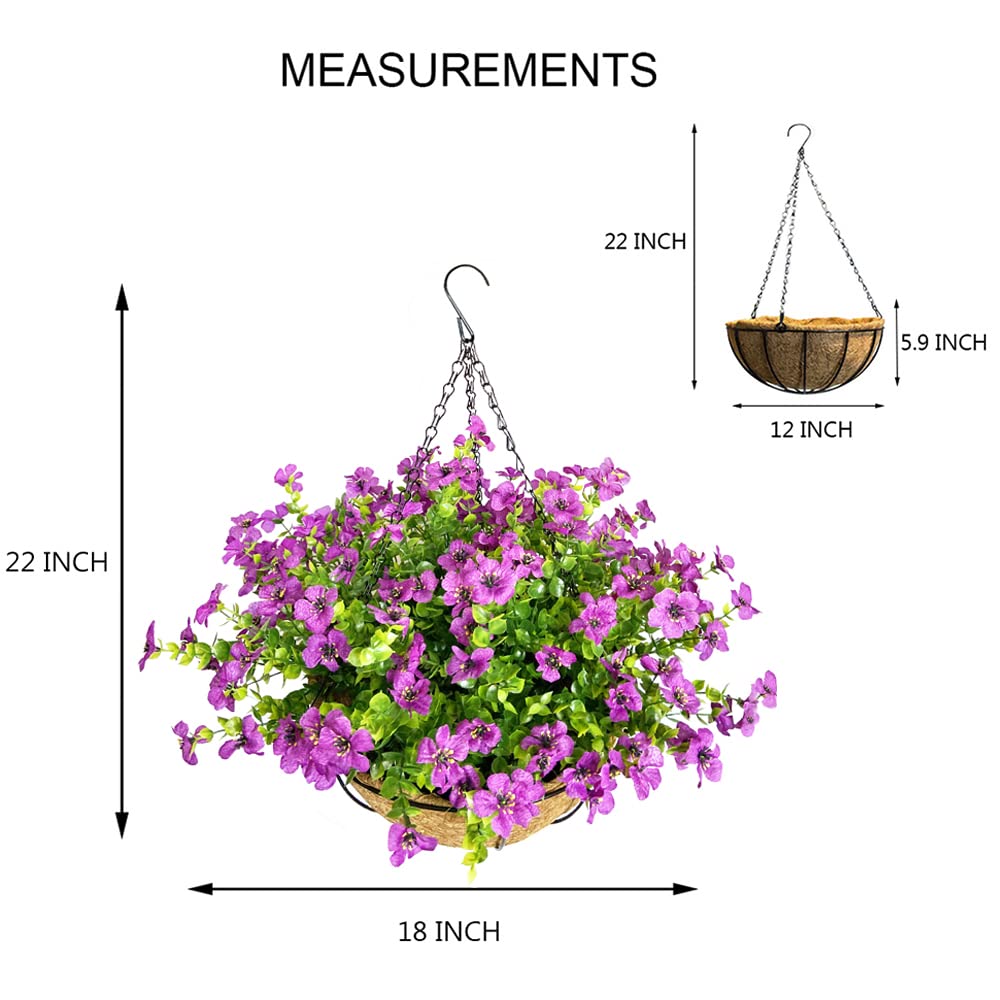Lesrant Artificial Flowers in Basket,Artificial Hanging Baskets with Flowers for Outdoors Indoors Courtyard Decor,12 inch Coconu
