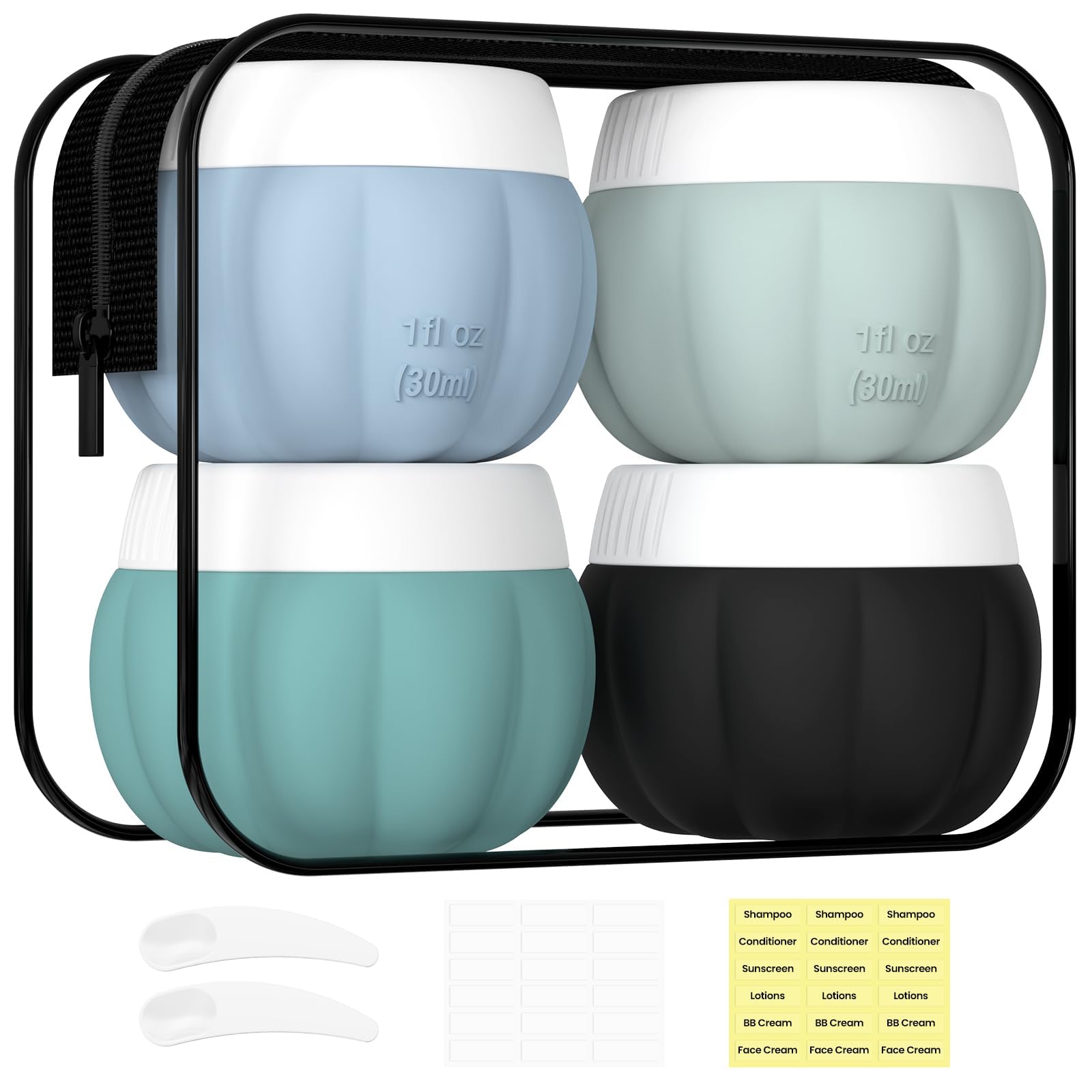 Redfly Travel Containers For Toiletries, Tsa Approved Travel Size Containers, Silicone Travel Jars For Creams, Travel Size Toile