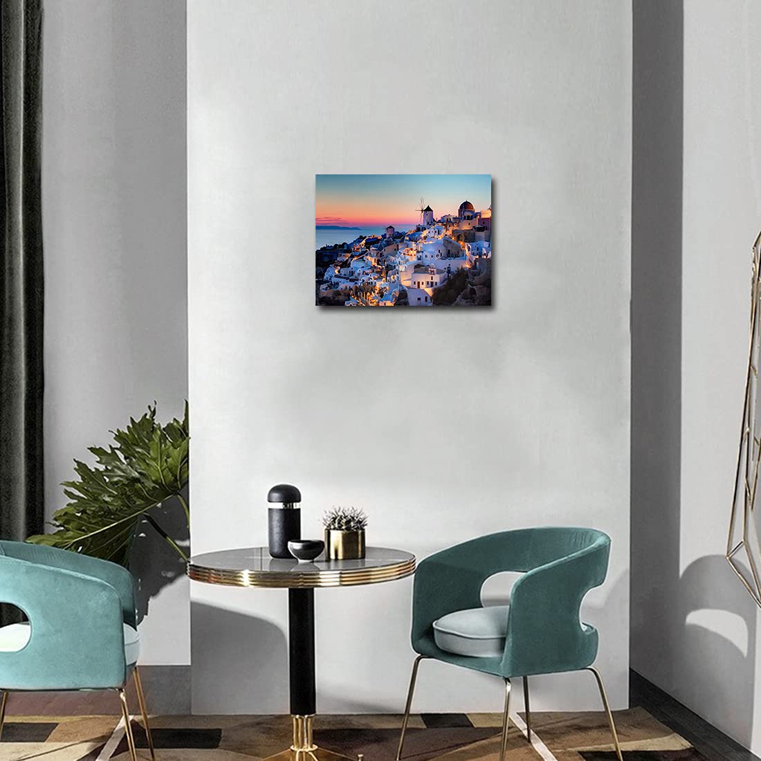 Qtespeii Santorini Island Wall Art Greece Nature Landscape Picture Canvas Prints Seascape In The Sunset Painting For Bathroom Be