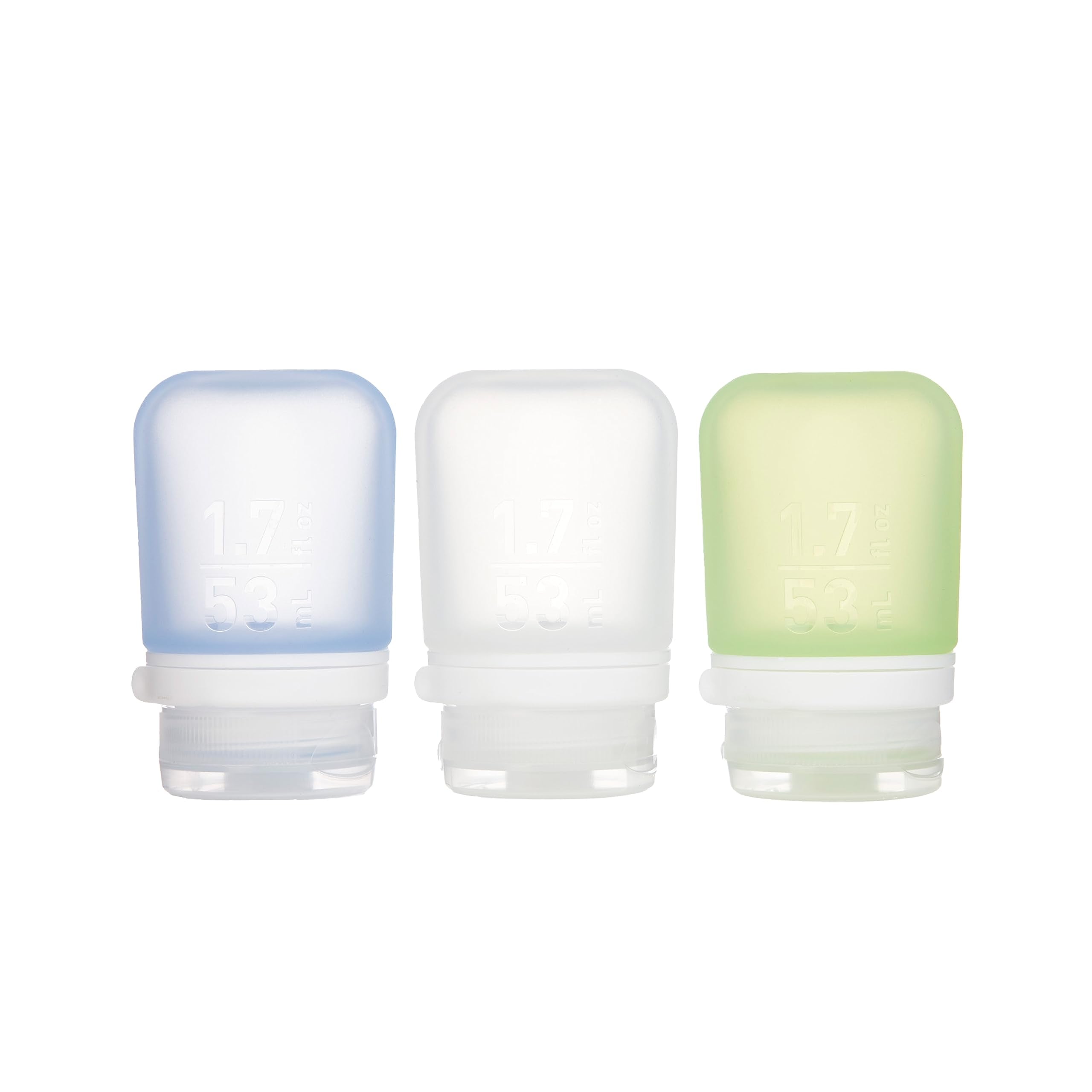 Humangear Gotoob+ 3-Pack (Small)  Refillable Silicone Travel Bottle  Locking Lid  Food-Safe Material, Cleargreenblue, Small (17