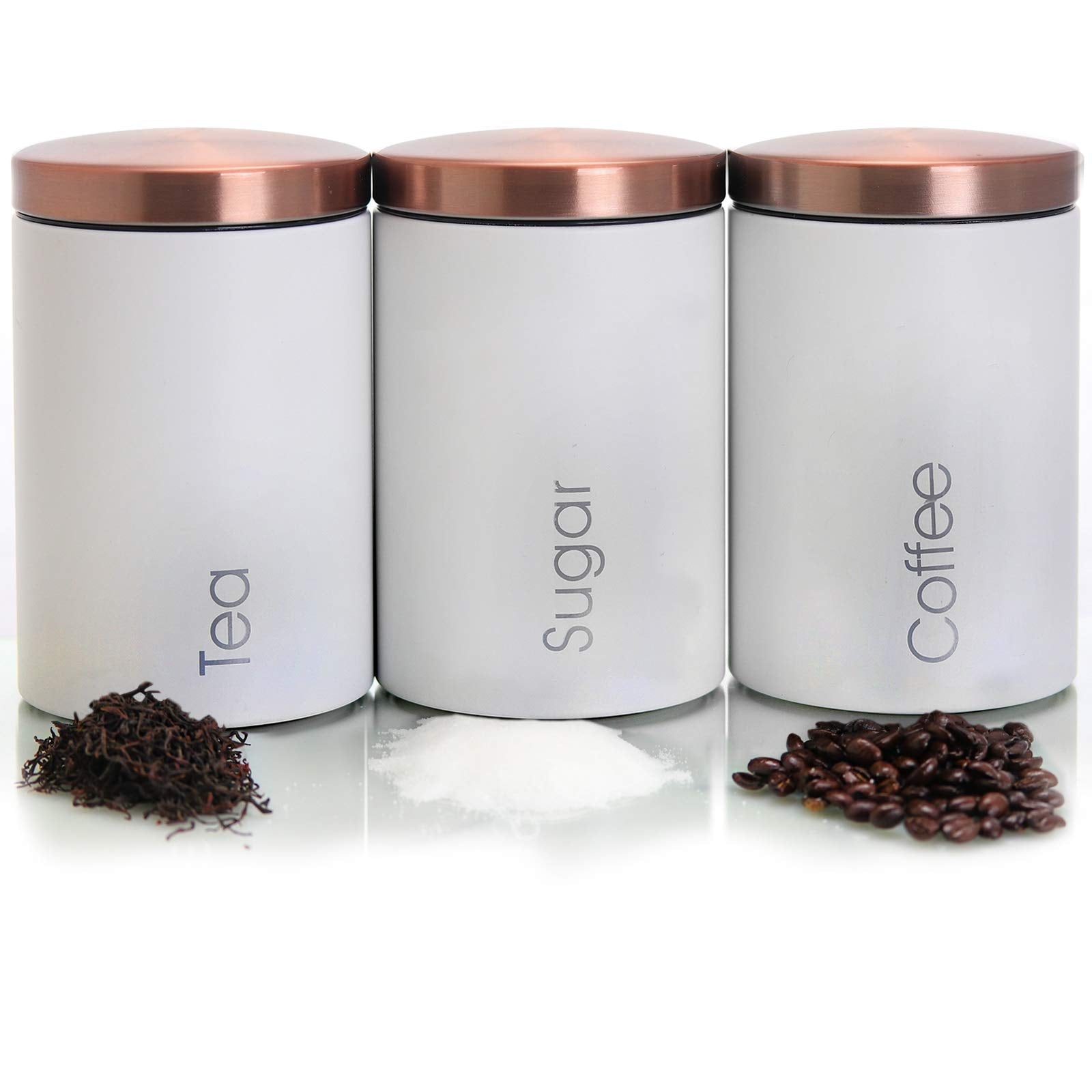 Megachef Essential Kitchen Storage 3 Piece Sugar, Coffee And Tea Canister Set In Matte White