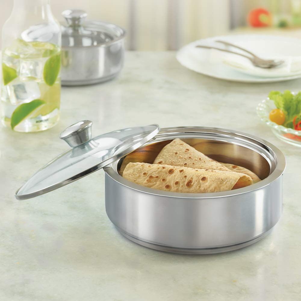 Borosil Stainless Steel Insulated Roti Server, 2.5 Litres, Silver