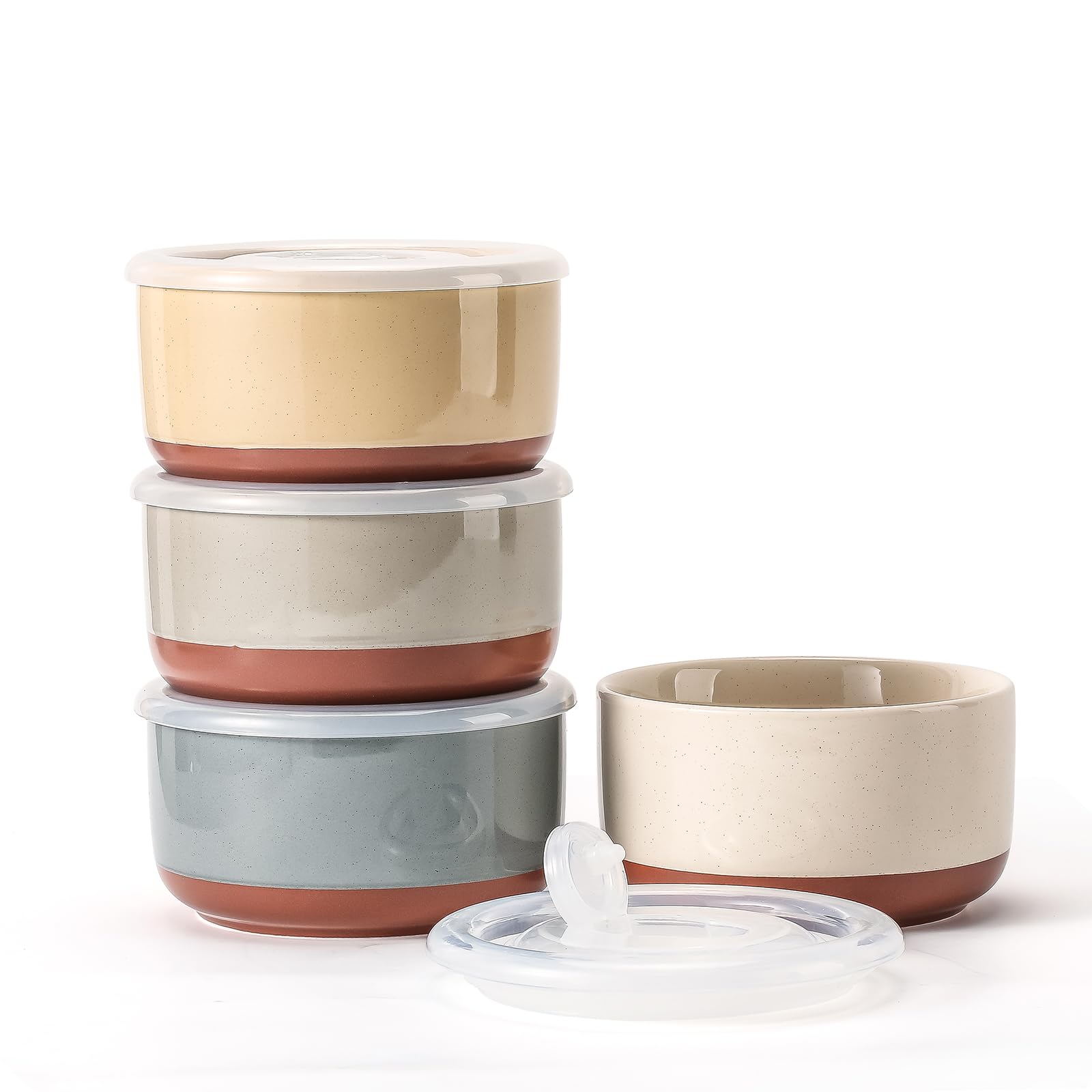 Chubacoo Ceramic Bowl with Lid, Microwave Safe, Set of 4