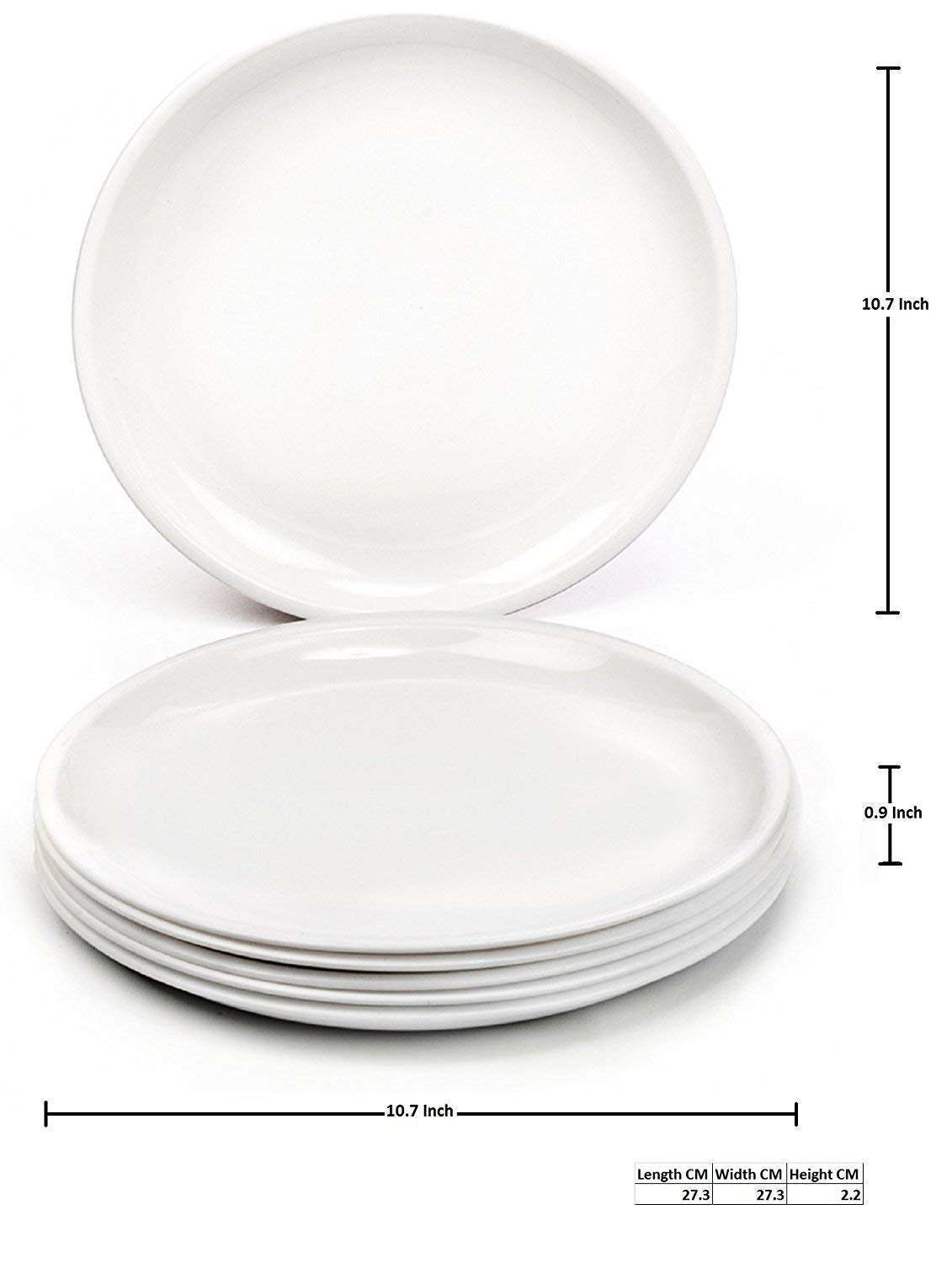 Everbuy Microwave Safe & Unbreakable Round Full Plates (White, Set Of -9)