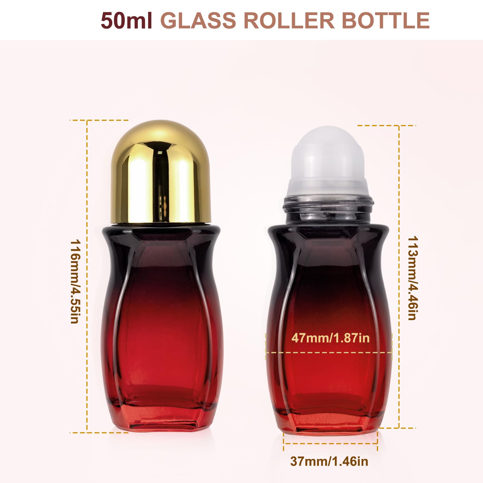 Kesell 2Pcs Glass Roller Bottles 50 Ml Gradient Red Roll On Bottle With Plastic Roller Ball And Opener Empty Roller Ball Deodora