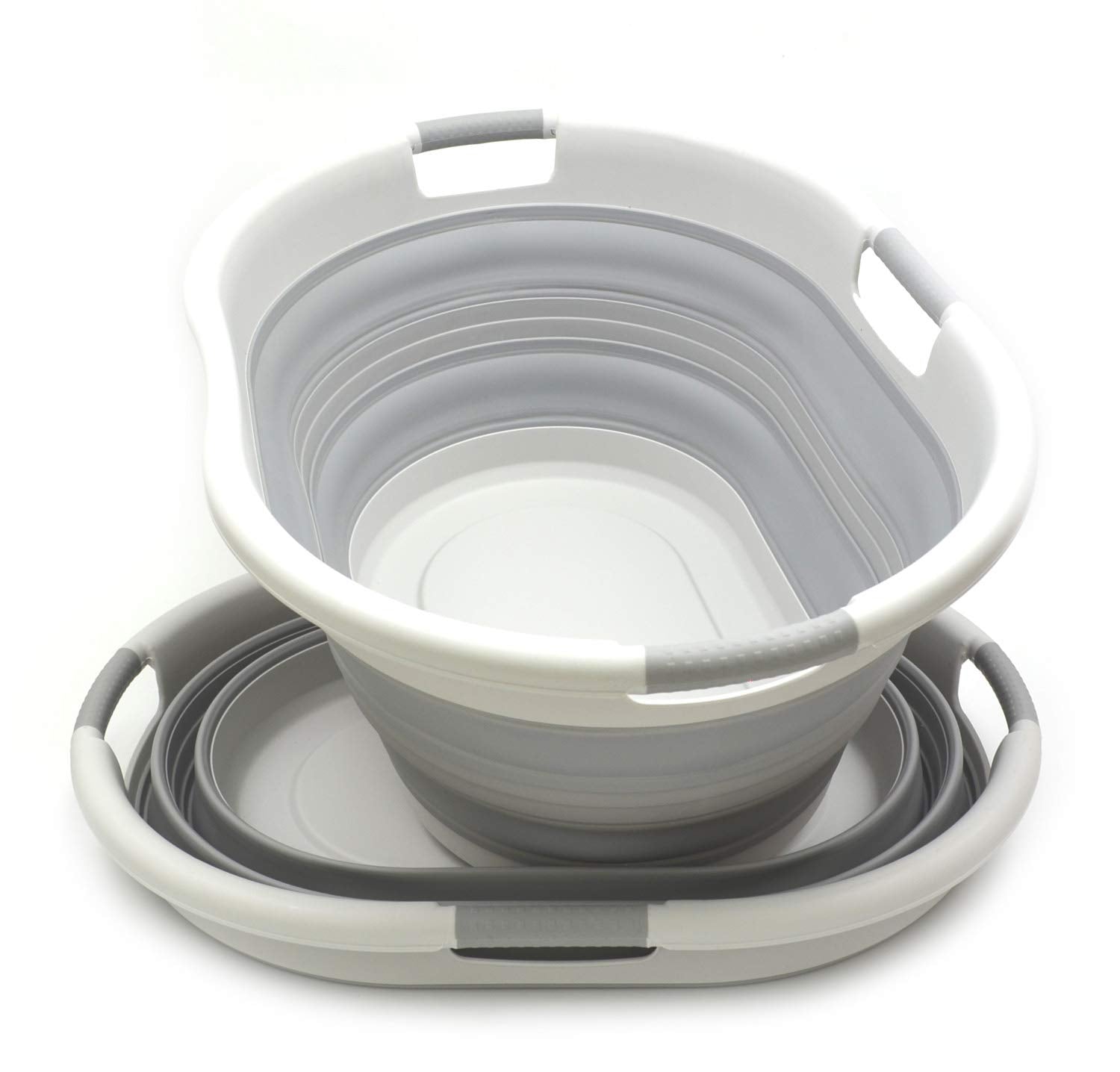 Sammart 57L (15 Gallons) Collapsible 3-Handled Plastic Laundry Basket - Oval Tub - Portable Washing Tub-Space Saving Laundry Ham