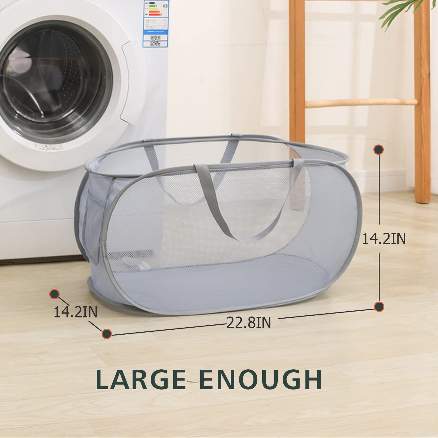 Pop Up Laundry Hamper,Collapsible Horizontal Baskets With Handles & Side Pocket,Foldable Sturdy Mesh For Laundry Room,Bathroom,K