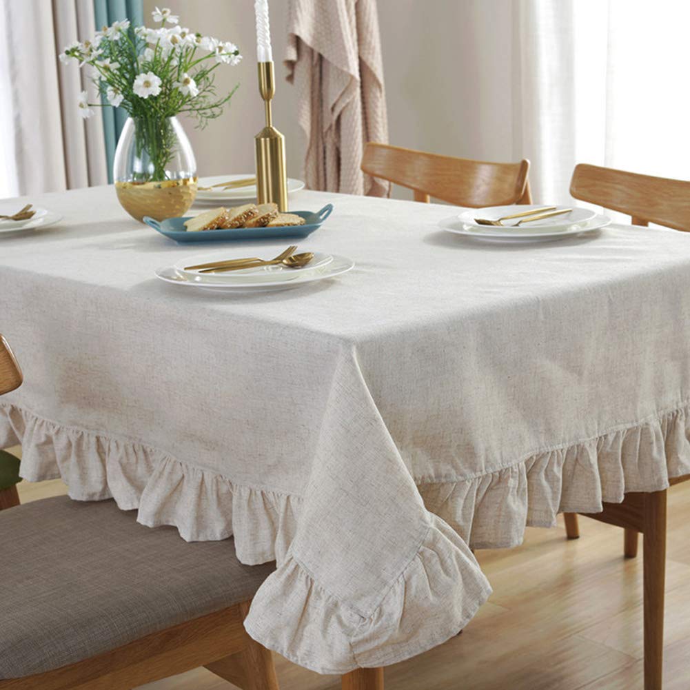 Sandweek Vintage Linen Rectangle Tablecloth Tassel Table Cloth Heavy Weight Cotton Fabric Dust-Proof Table Cover Kitchen Dinning