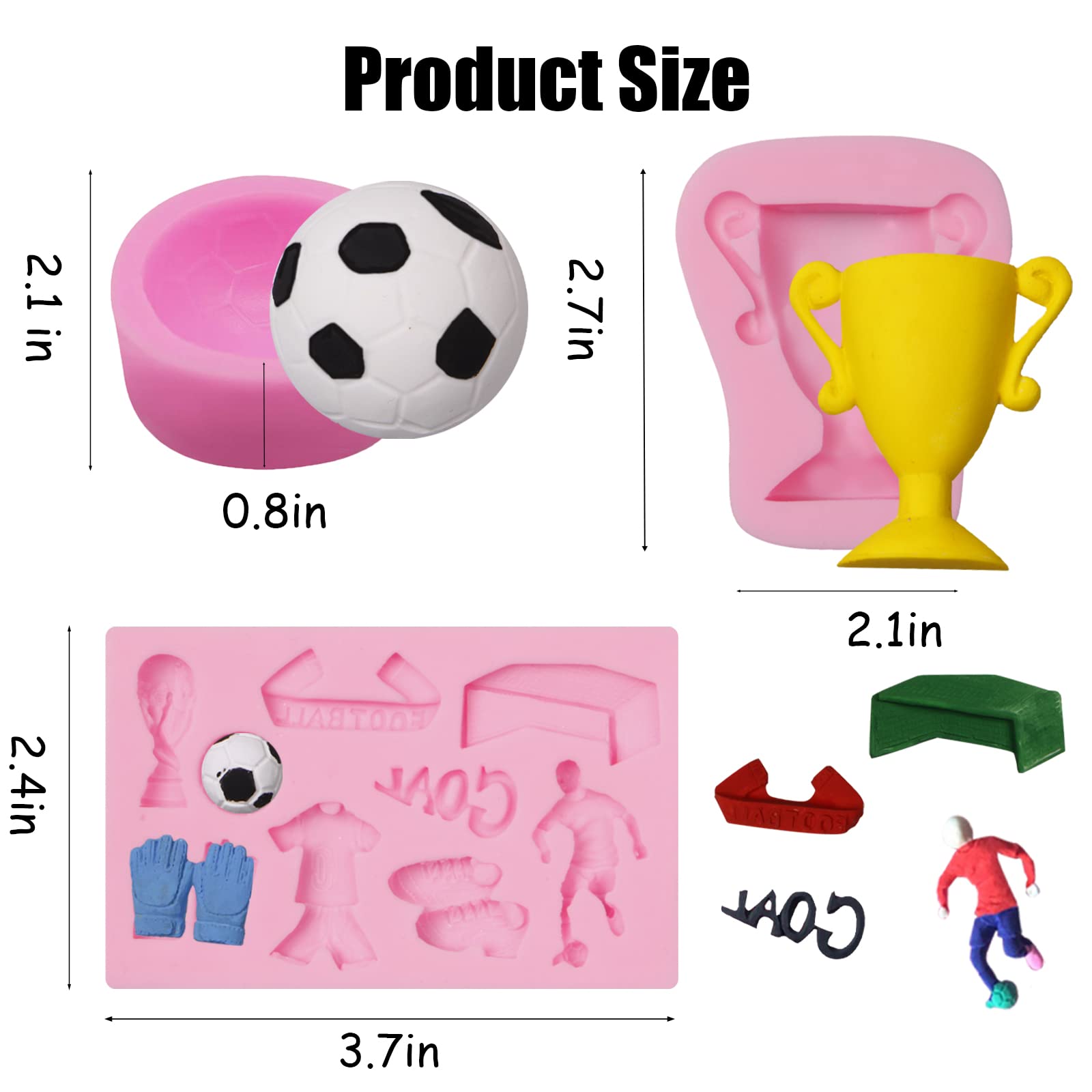 Football Chocolate Silicone Molds 3 Pcs, World Cup Theme Fondant Mold For Sports Cake Decoration, Candy Sugar, Cupcake Topper, C