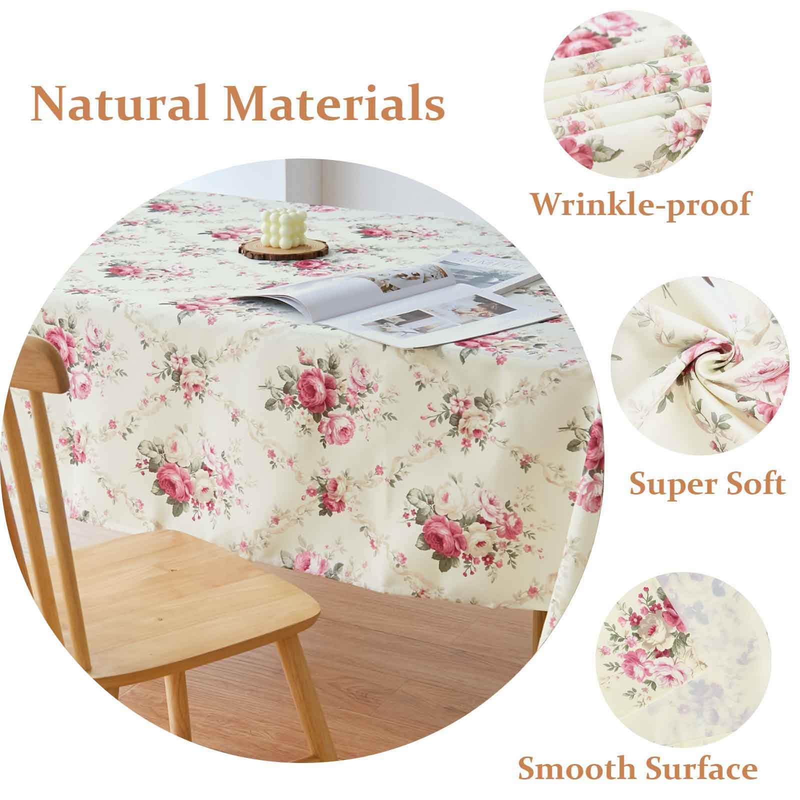 Vintage Floral Rectangle Tablecloth Shabby Chic Flower Table Cloth Spring Table Cover Waterproof For Dinner Kitchen Picnic, Pink