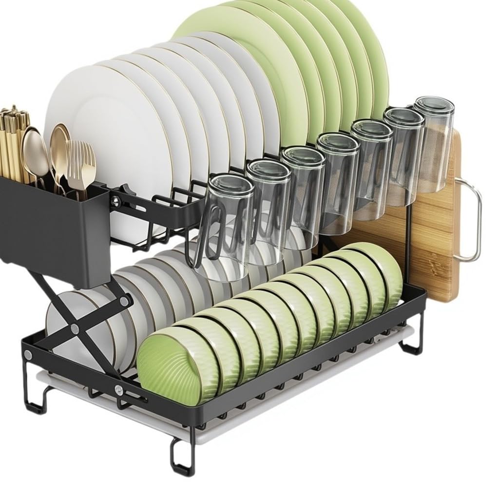 Hasthip Kitchen Dish Rack Double Layer Carbon Steel Drain Rack Cup Holder For Countertop  Multifunctional Kitchen Dish Drying W