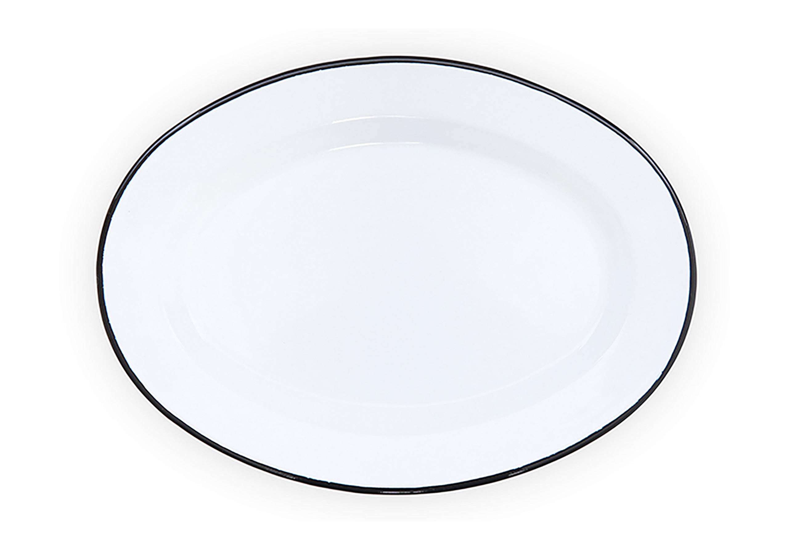 Crow Canyon Home Enamelware Oval Plate, 11.75 Inch, Vintage White/Black (Single)