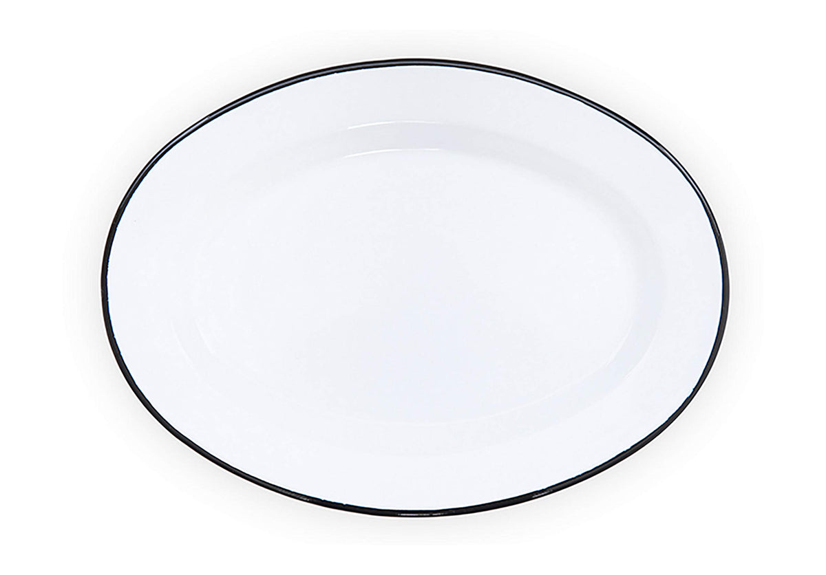 Crow Canyon Home Enamelware Oval Plate, 11.75 Inch, Vintage White/Black (Single)