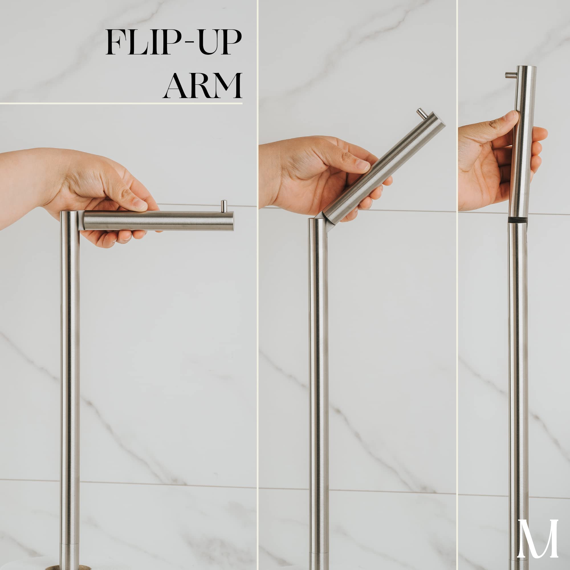 Marmolux Acc - Free Standing Toilet Paper Holder Stand in Brushed Steel Finish | Storage for 4 Rolls of Toilet Tissue | SUS 304 Stainless Steel Bathroom TP Stand