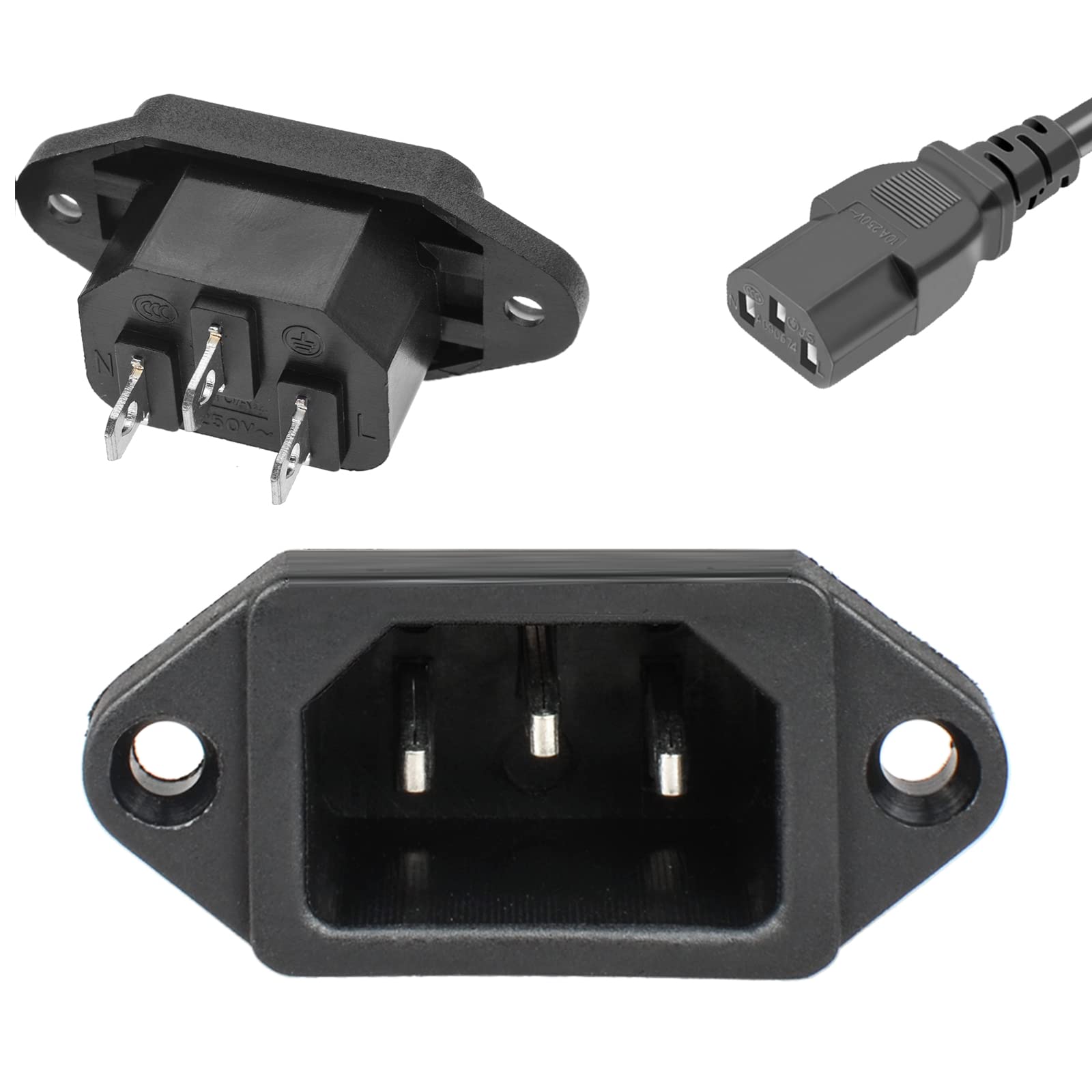 Qteatak 3 Pack Screw Mount 3 Pins Inlet Power Plug Socket Iec320 C14 Ac 250V 10A By Qteatak