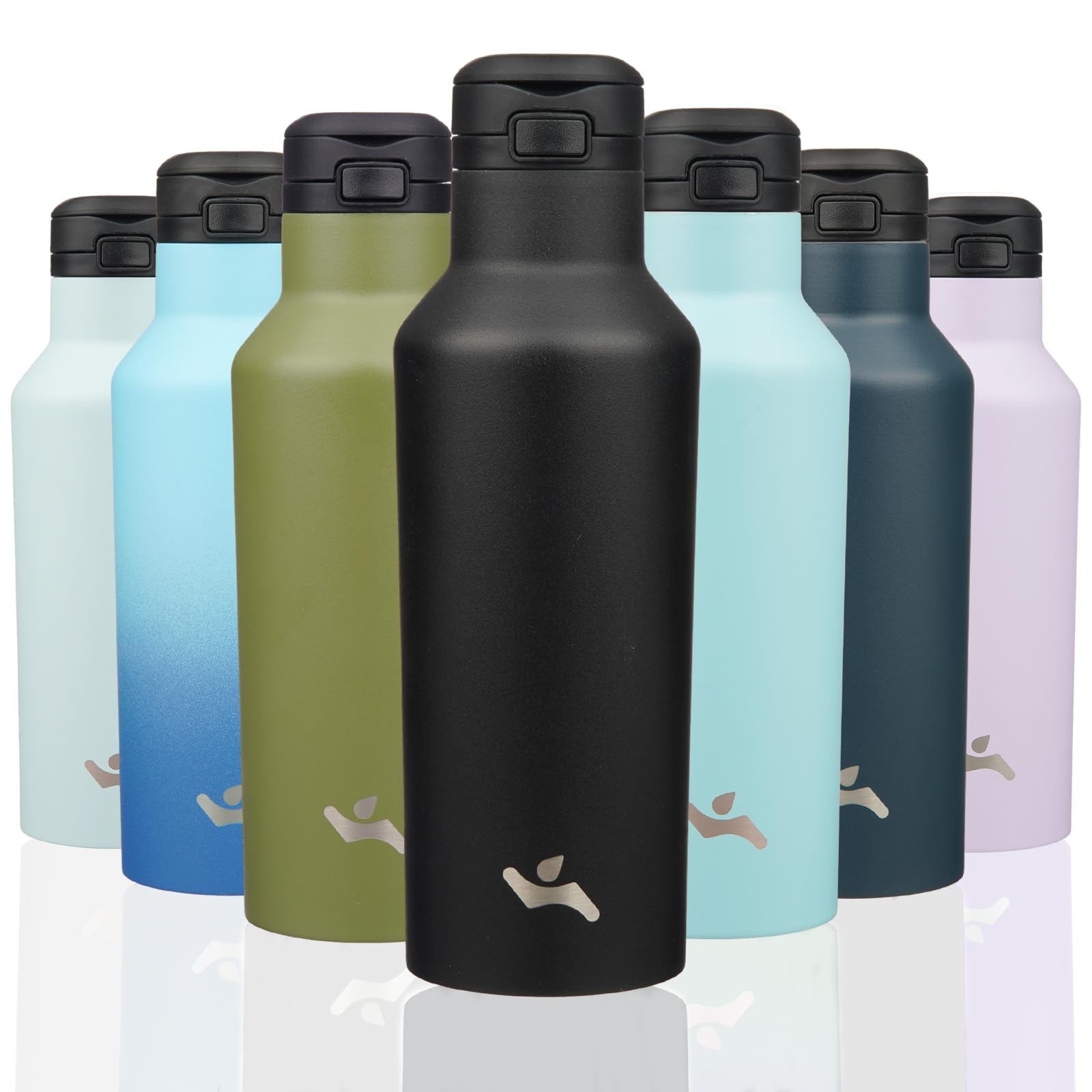 Insulated Water Bottle with Straw,17 OZ Double Wall Vacuum Stainless Steel Water Flask with 2 Lids,Black