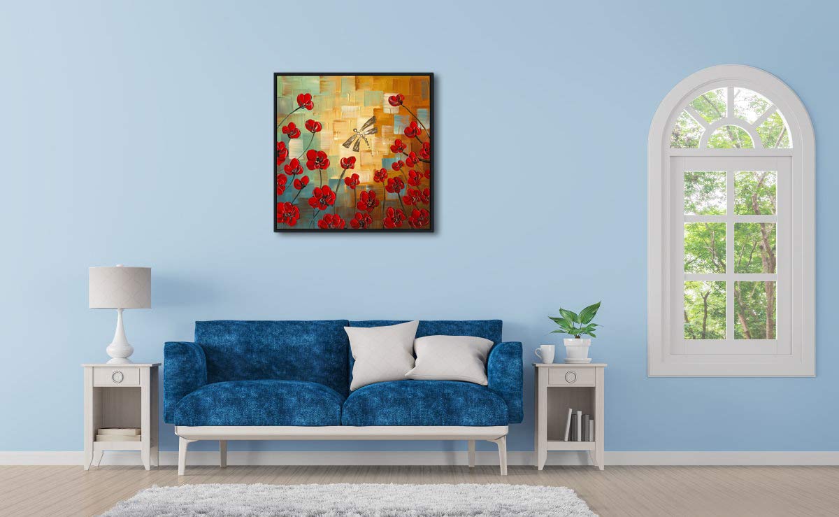 Wieco Art Framed Art Dragonfly Floral Oil Paintings On Canvas Wall Art For Bedroom Home Decorations Modern 100% Hand Painted Str