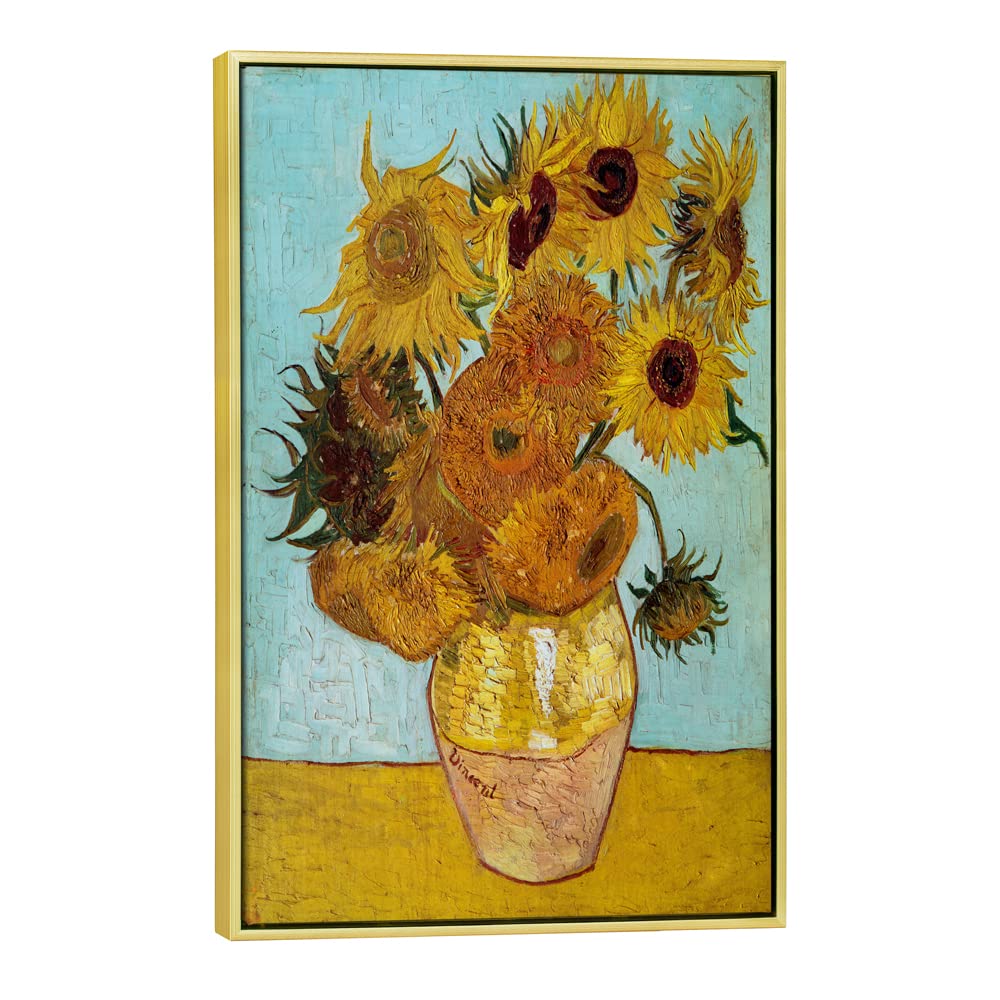 Wieco Art Framed Canvas Wall Art Size L Sunflower By Vincent Van Gogh Oil Paintings Reproduction Abstract Wall Decorations For L