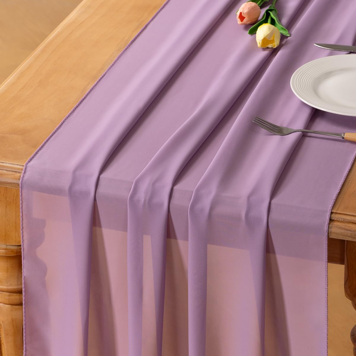 Socomi Purple Chiffon Table Runner Fall Thanksgiving Boho Rustic 10ft 29x120 Inches Wedding Runner Sheer Bridal Shower Decoratio