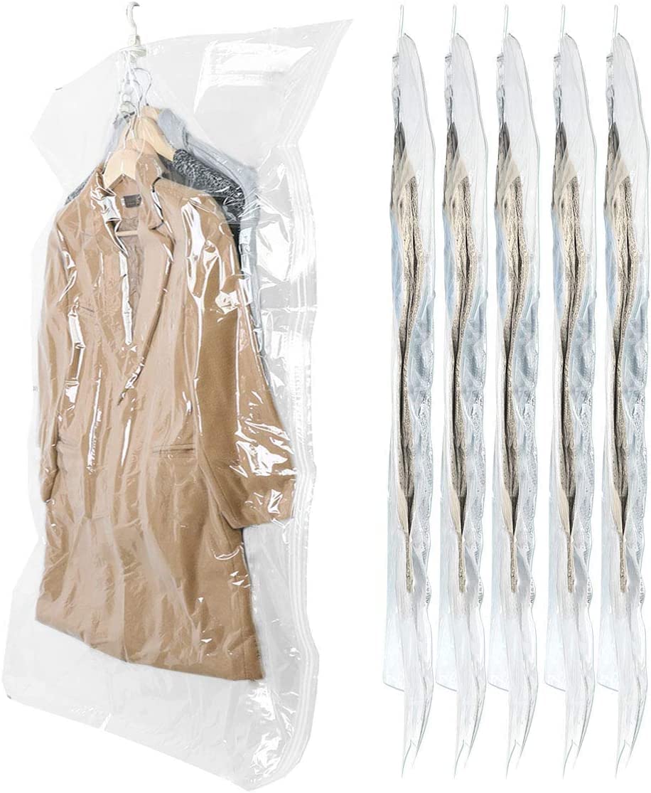 Sunhorde Hanging Space Bags Vacuum Storage Bags For Clothes, Dress, Winter Coats, 6 Pack 53.1X27.6 Inch, Large Reusable Garment