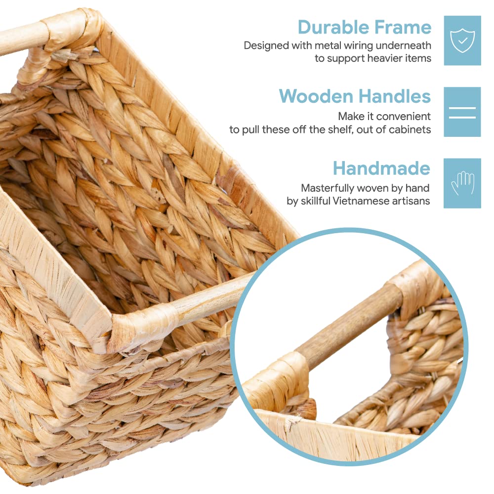 Small Wicker Baskets For Organizing Bathroom, Hyacinth Baskets For Storage, Wicker Storage Basket With Wooden Handle, Decorative