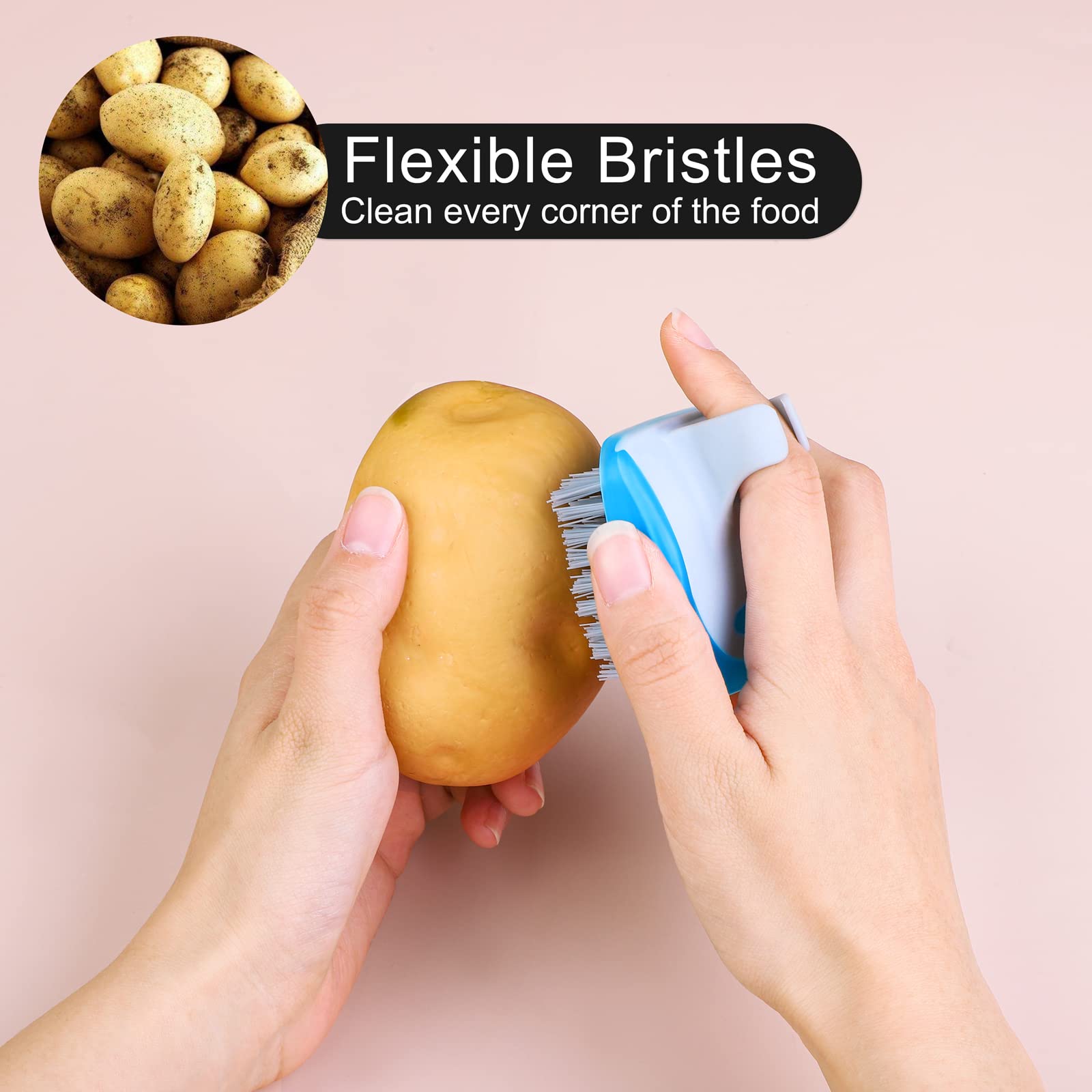 Aodaer 4 Piece Vegetable Brush Potato Scrubber Brush Silicone Hard And Soft Side Fruit Cleaning Tools For Delicate Or Tough-Skin