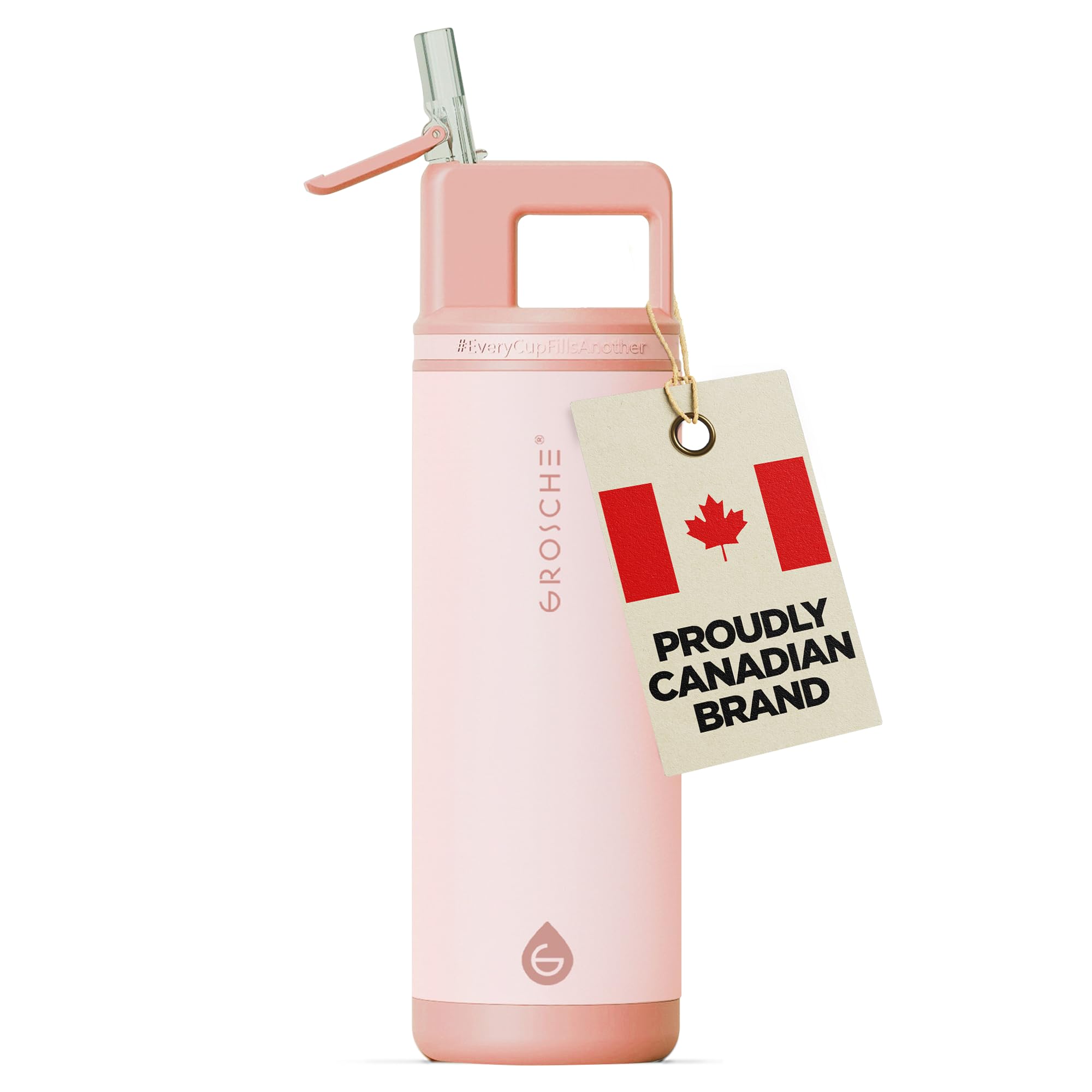 GROSCHE Alpine Flip N Sip Insulated Bottle with Straw Lid, Rose Pink, 20 oz