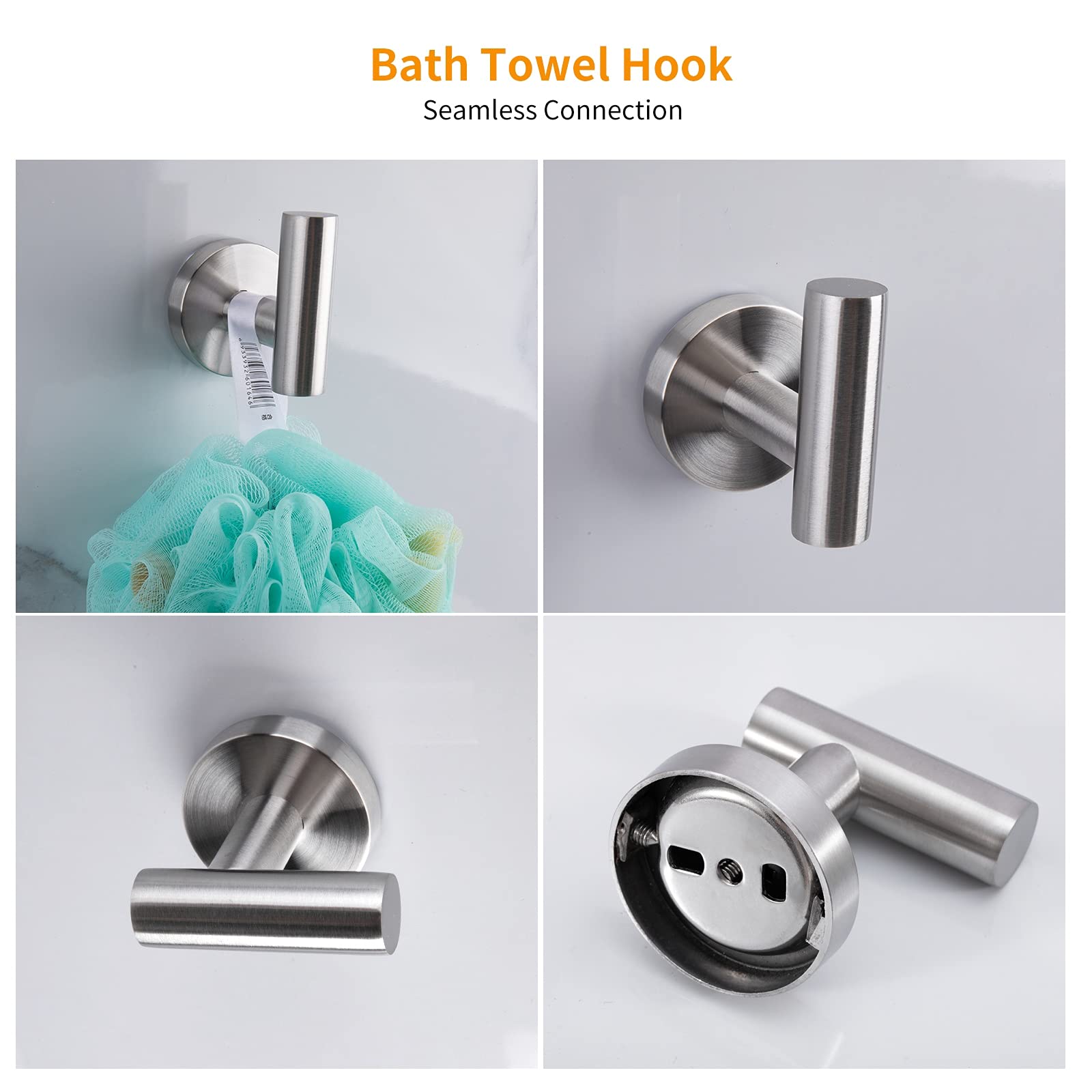 Cilee 8 Piece Brushed Nickel Bathroom Hardware Set  24inch Bathroom Towel bar+Towel Ring+Toilet Paper Holder+ Robe Towel Hook  SUS304 Stainless Steel Bathroom Accessory Set