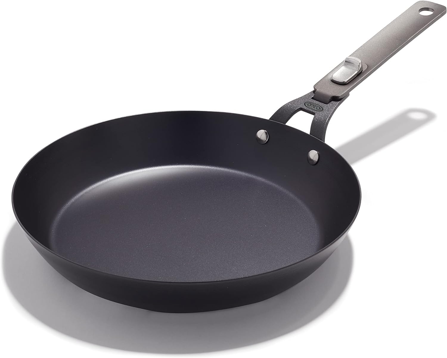 OXO Outdoor Pre-Seasoned Carbon Steel 10 Frying Pan Skillet, Detachable Handle for Easy Storage, Indoor Use, Nonstick with Use, 