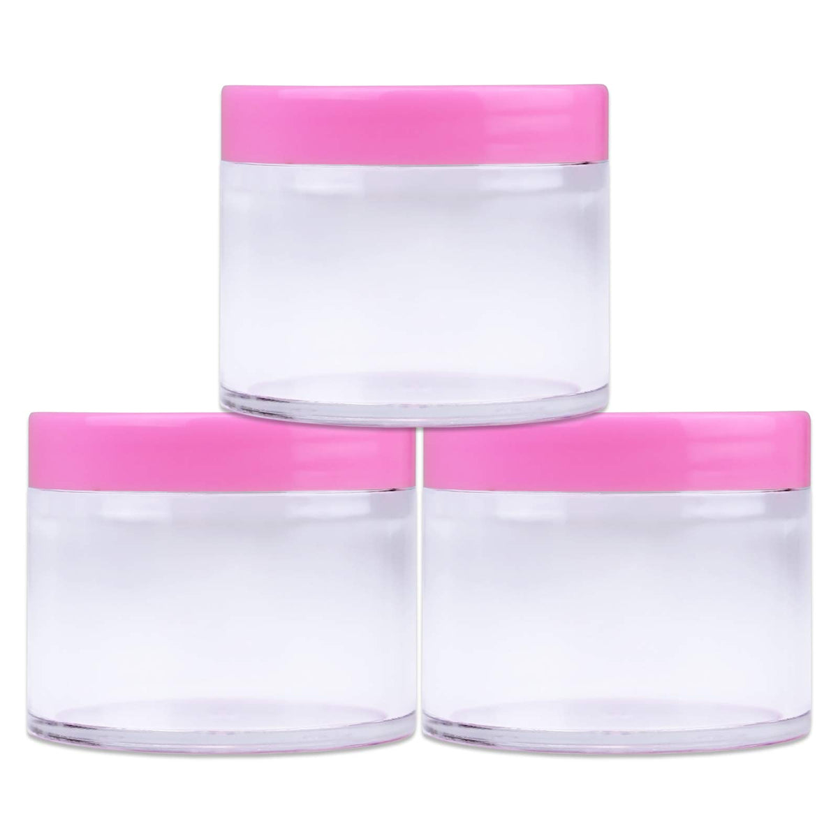 Beauticom 60 Grams/60 Ml (2 Oz) Round Clear Leak Proof Plastic Container Jars With Pink Lids For Travel Storage Makeup Cosmetic