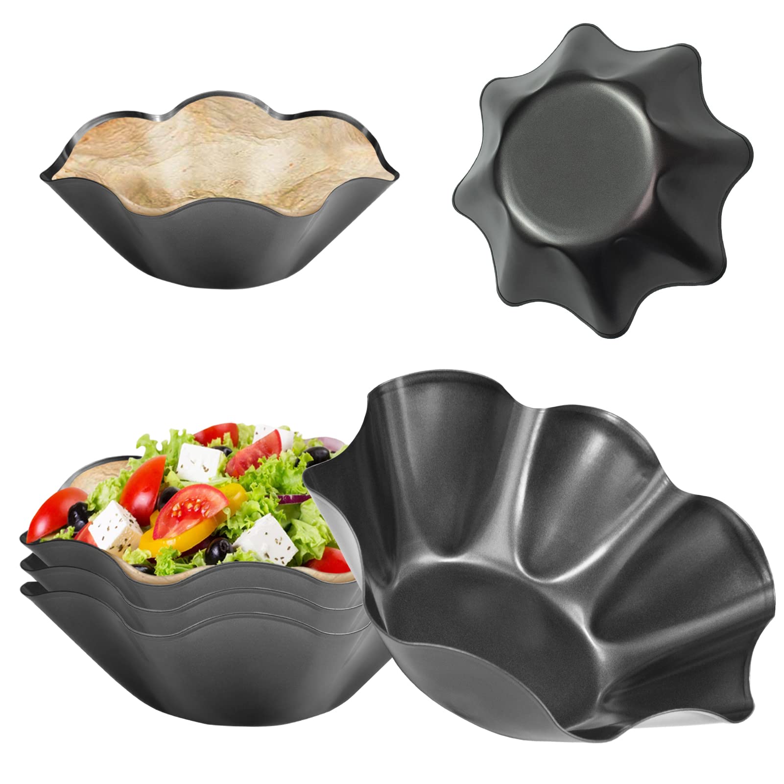 DSVENROLY 6Pcs Large-Nonstick Tortilla Shell Maker, 8.4-inch Taco Salad Bowl Pans Set with Silicone Gloves & Basting Brush, Carb