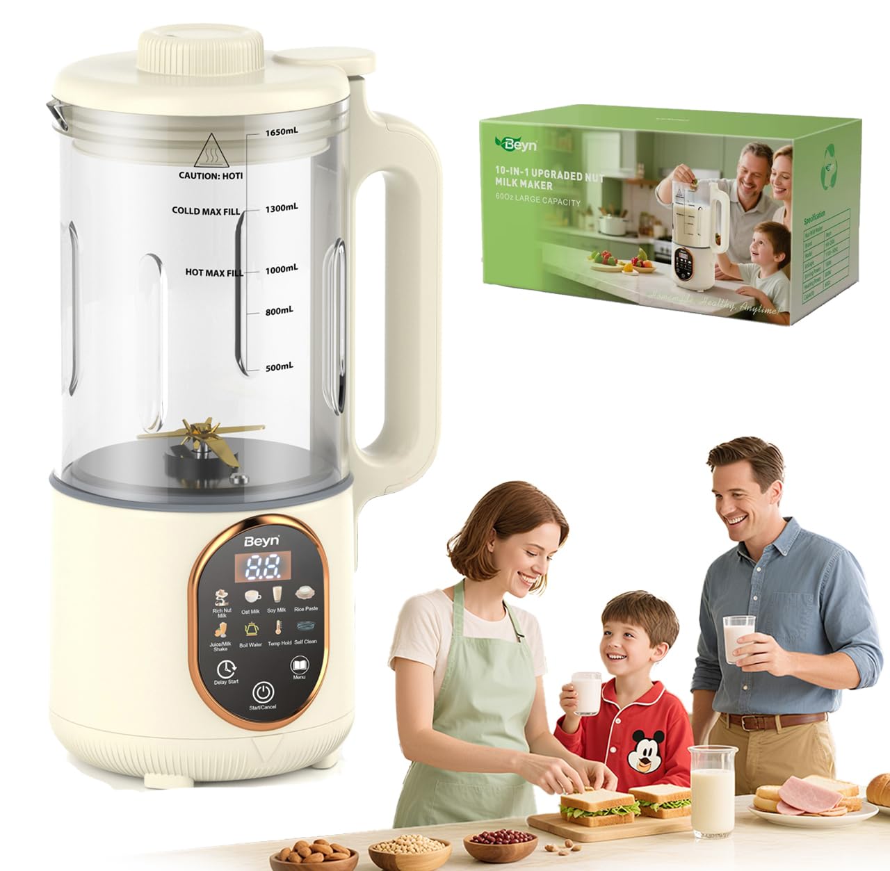 Beyn 10-in-1 Automatic Nut Milk Maker Machine, 60oz Large Capacity with ???? ???????????????? Blades & Self-Cleaning. for Homema